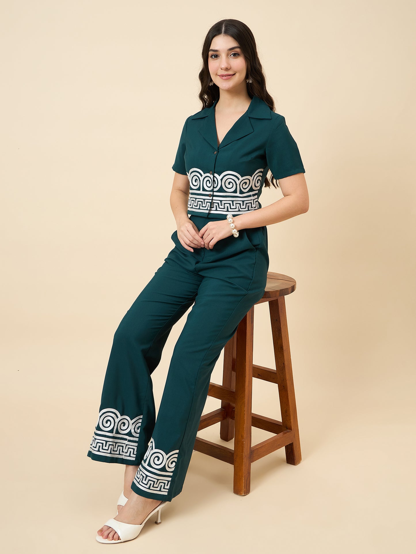 Embroidered Teal Green Co-ord Set