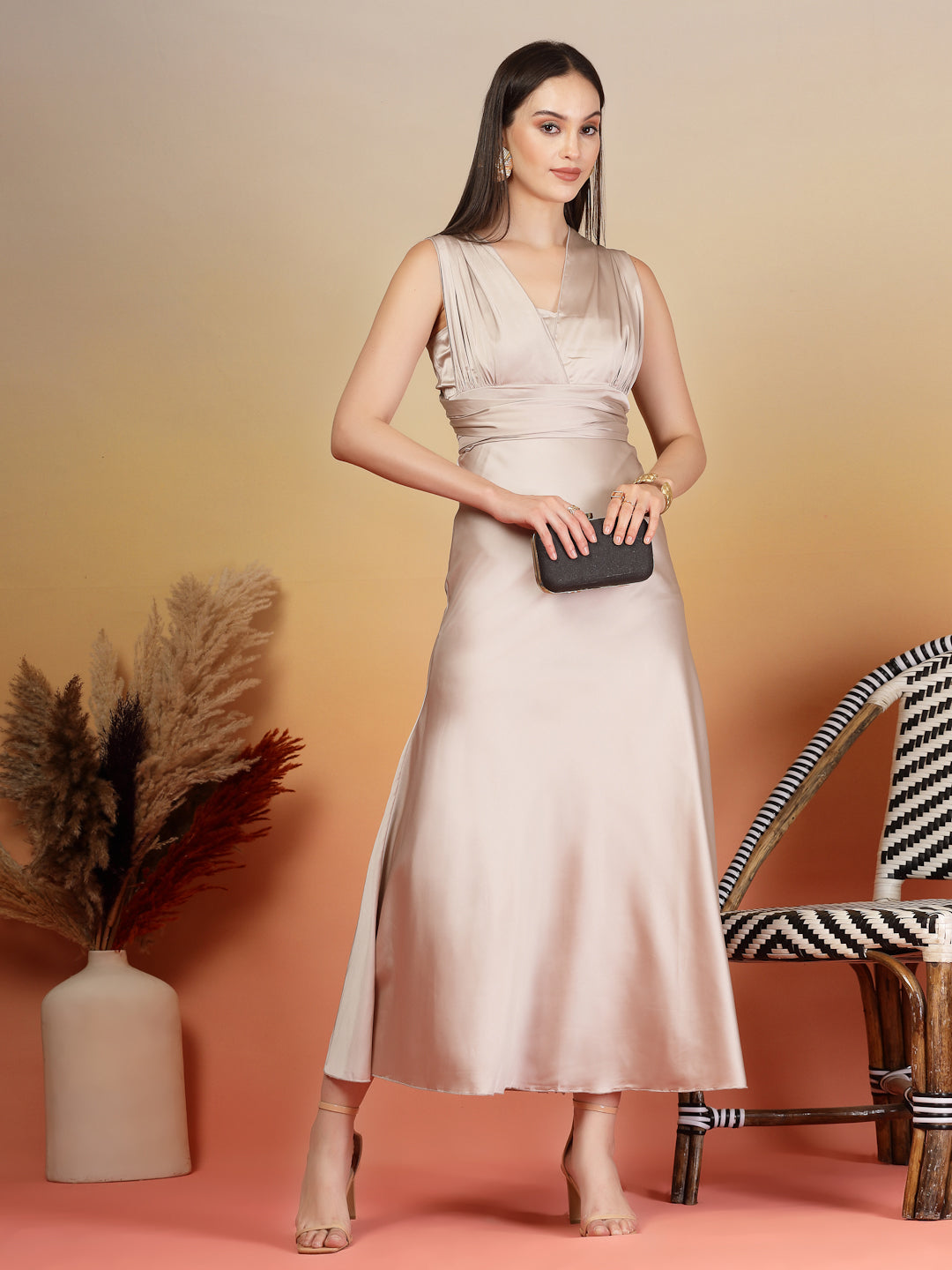 AAYU Women Satin Flared Maxi Dress