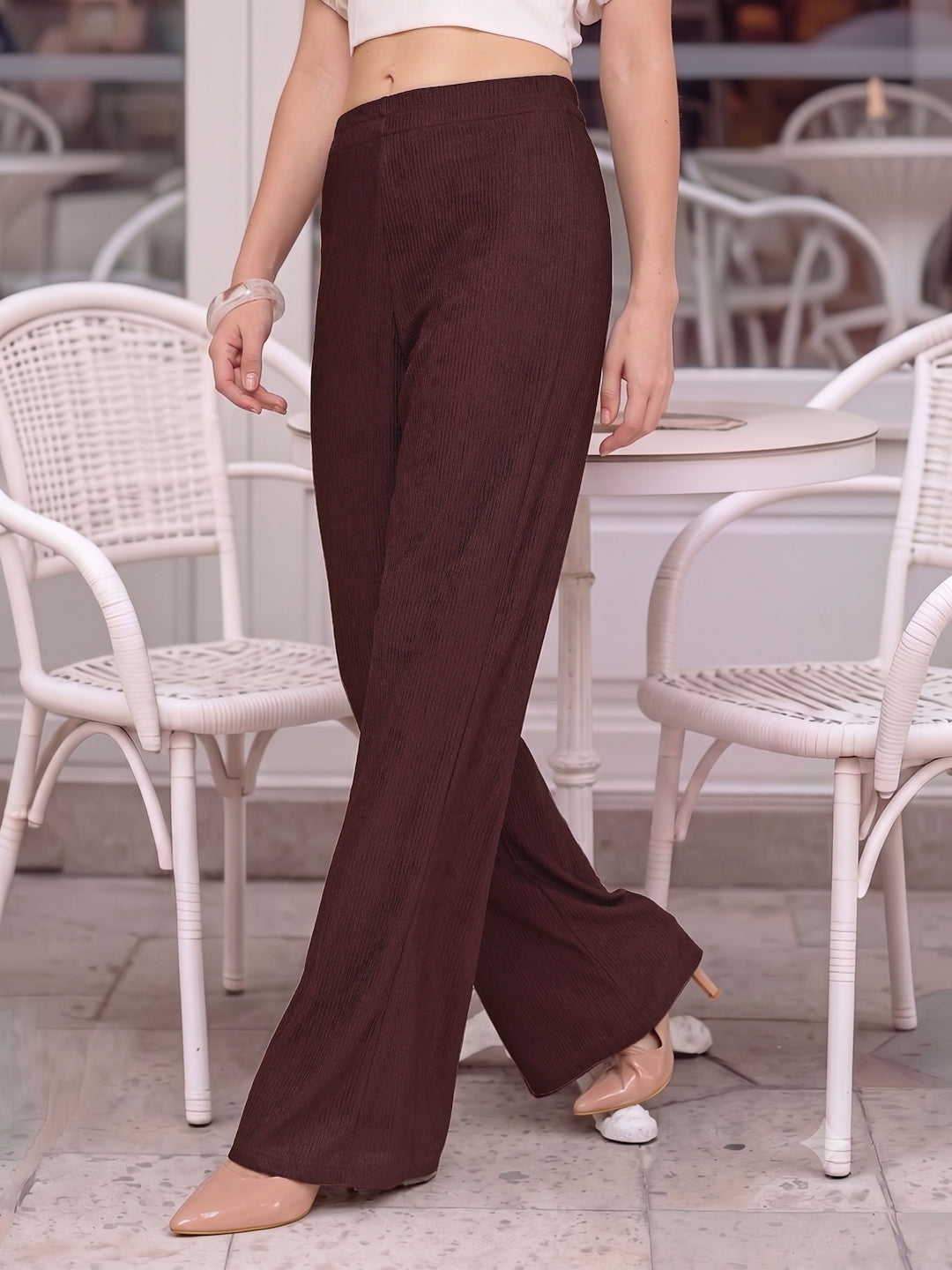 Crinkled Knit Wide Leg Lounge Pants