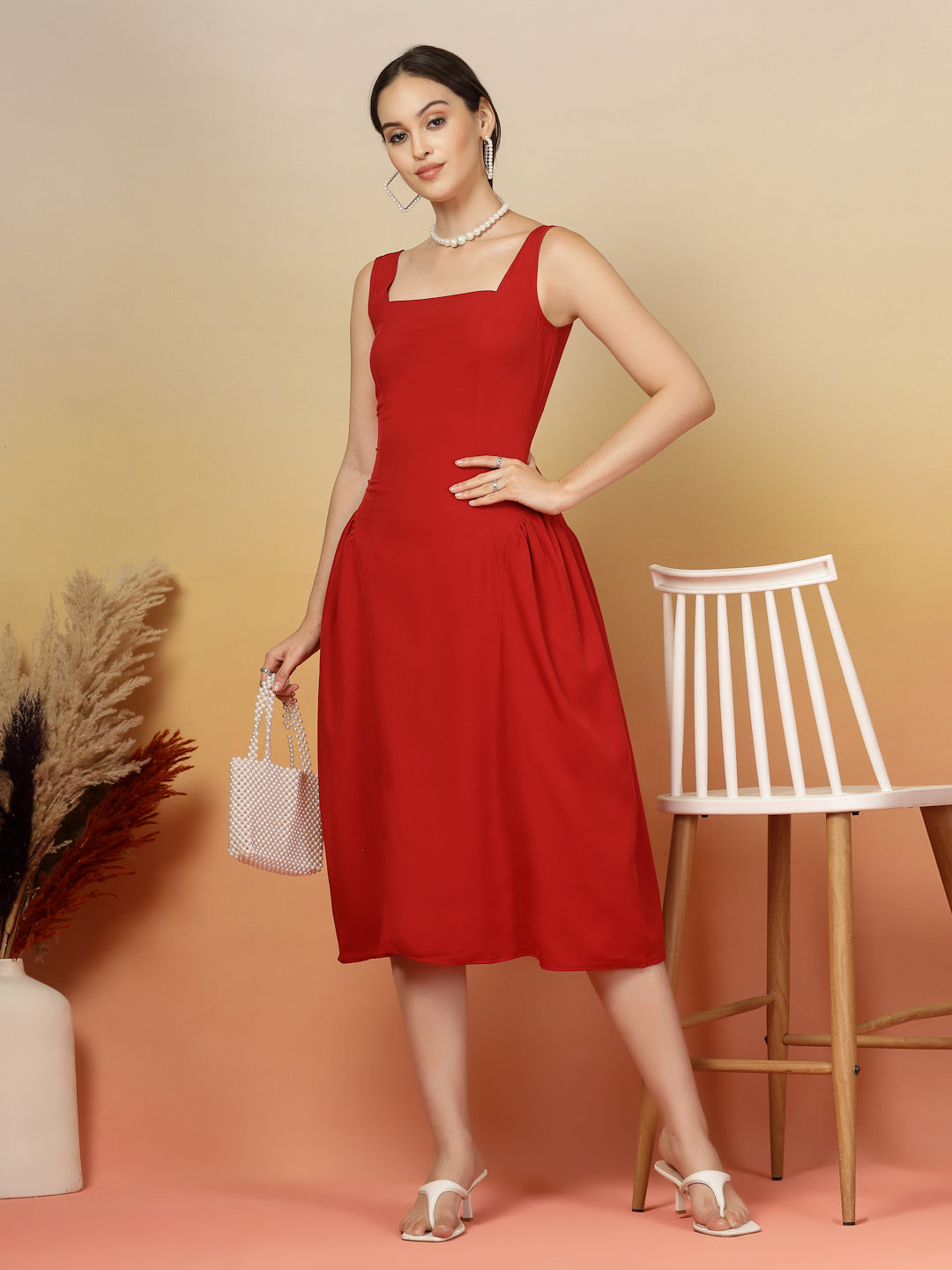 Aayu Grace Square Neck Midi Dress