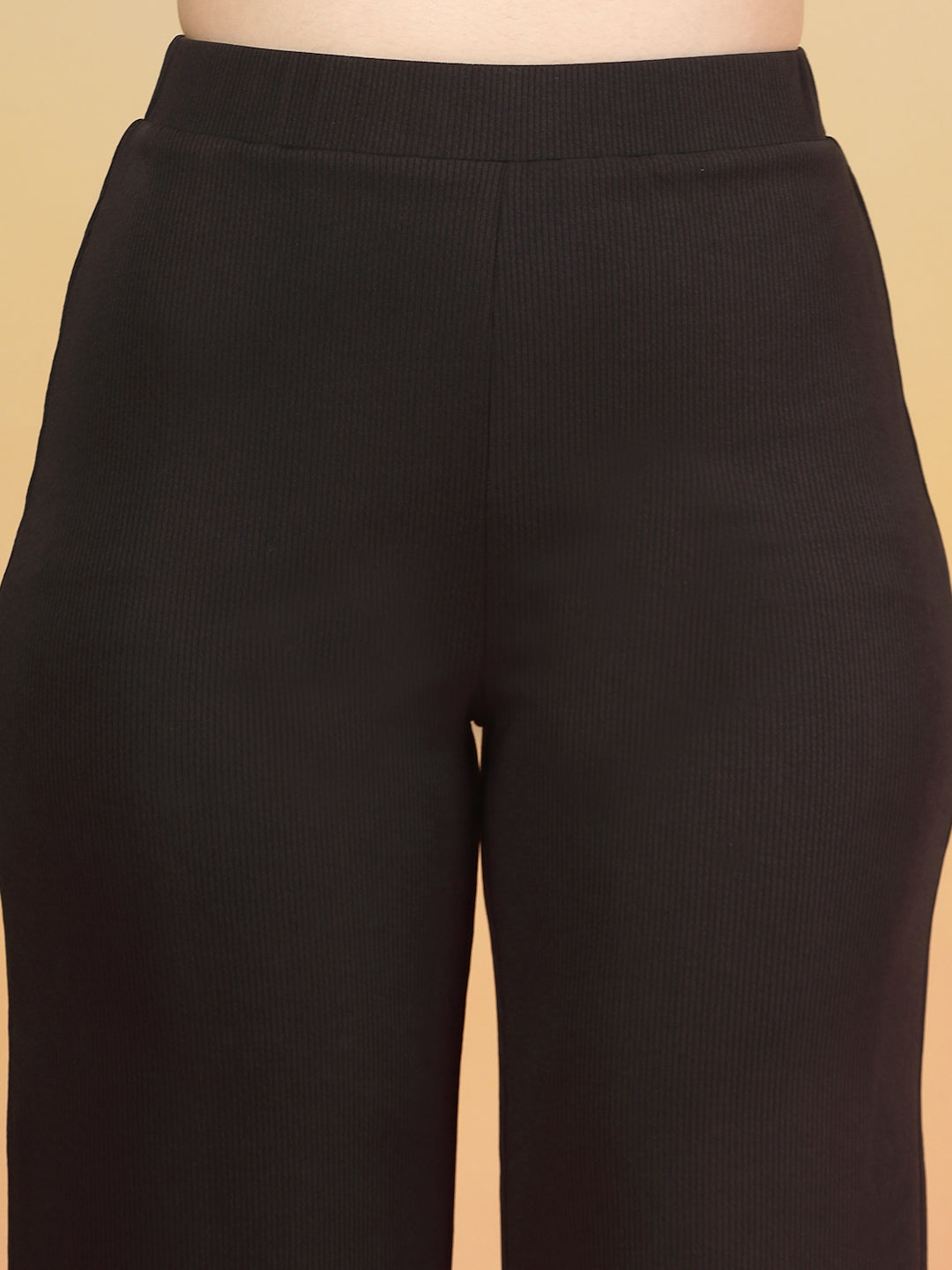 Aayu Ribbed High-Waist Flared Trouser