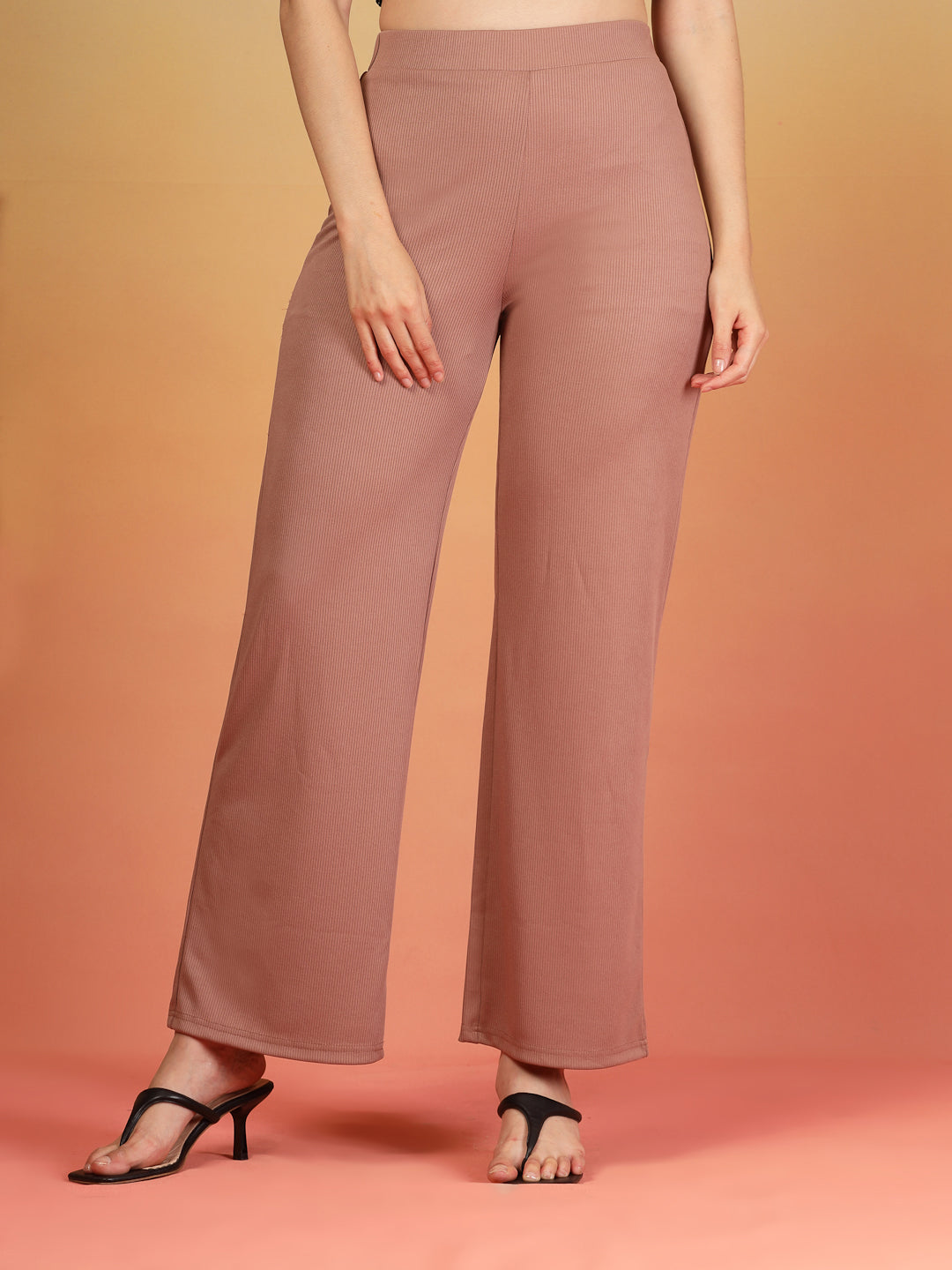 Aayu Ribbed High-Waist Flared Trouser