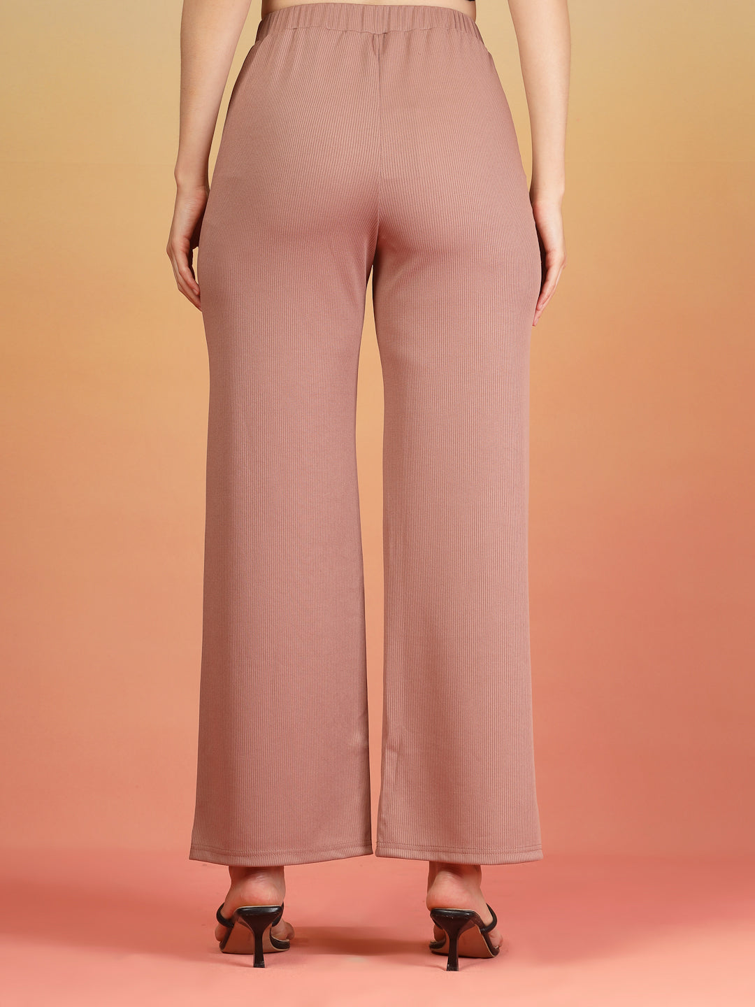 Aayu Ribbed High-Waist Flared Trouser
