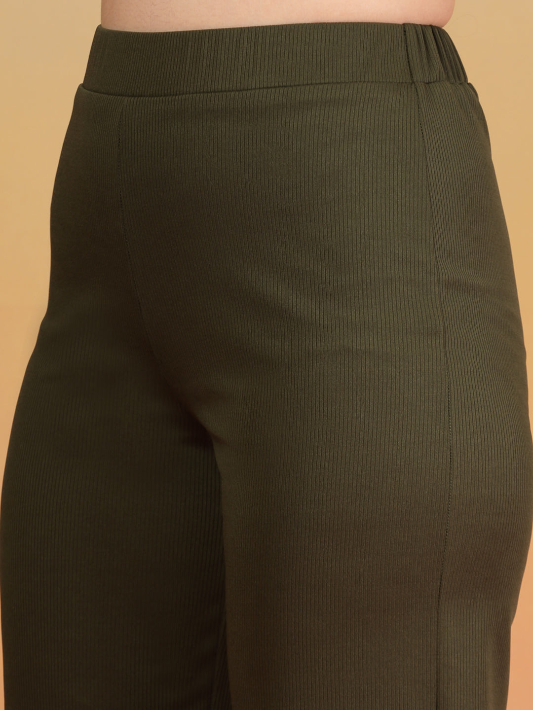 Aayu Ribbed High-Waist Flared Trouser