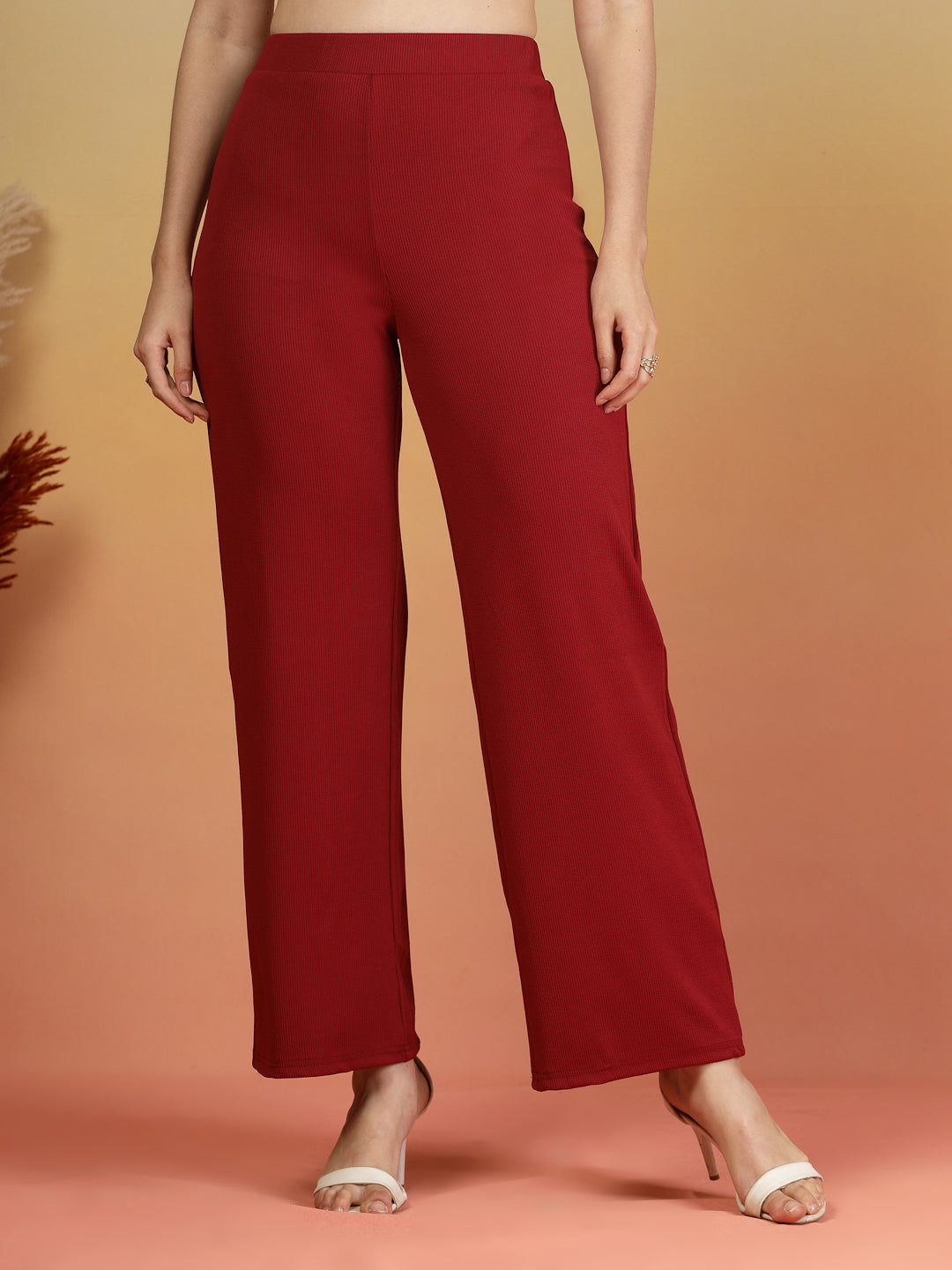Aayu Ribbed High-Waist Flared Trouser