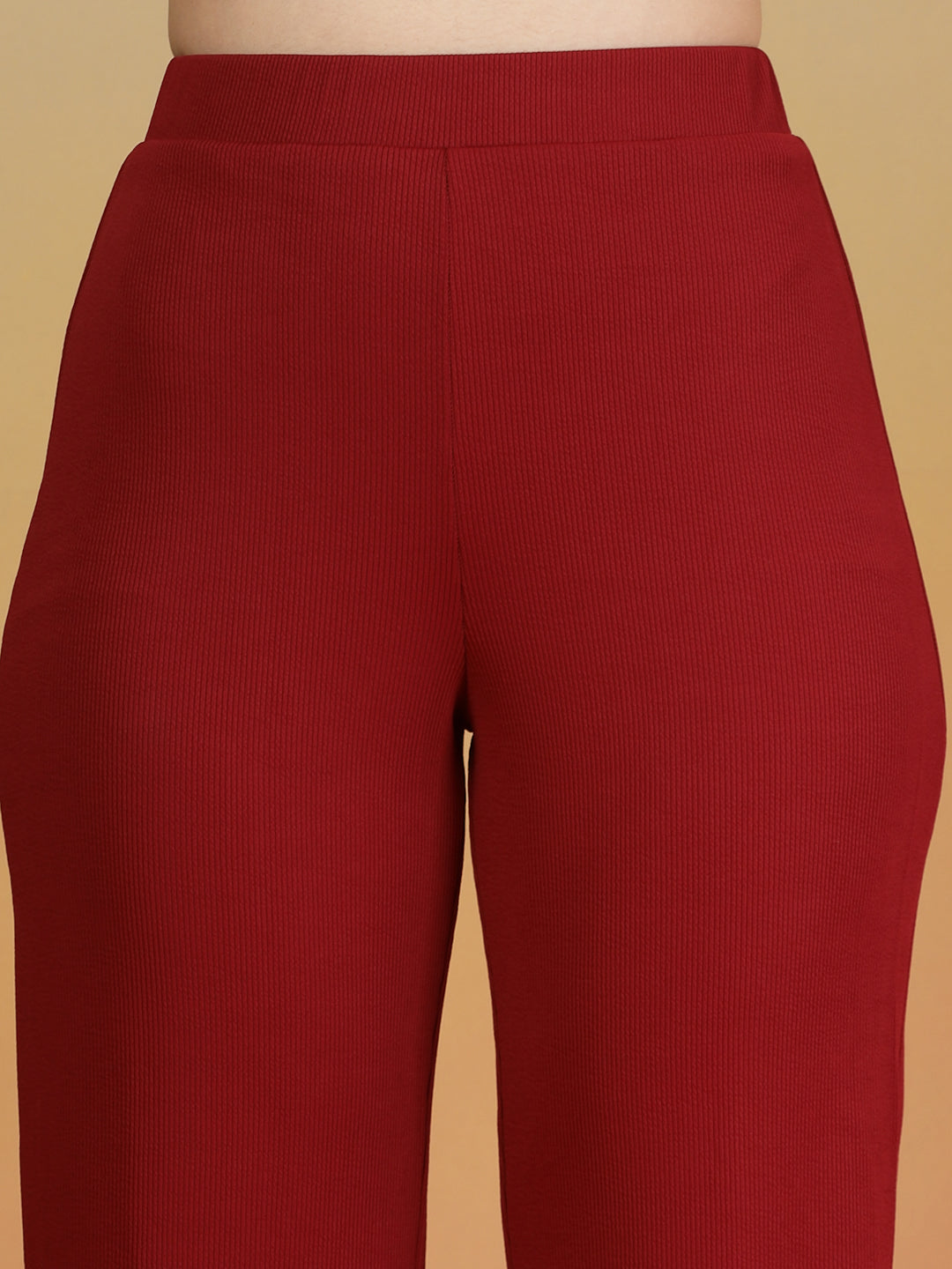 Aayu Ribbed High-Waist Flared Trouser