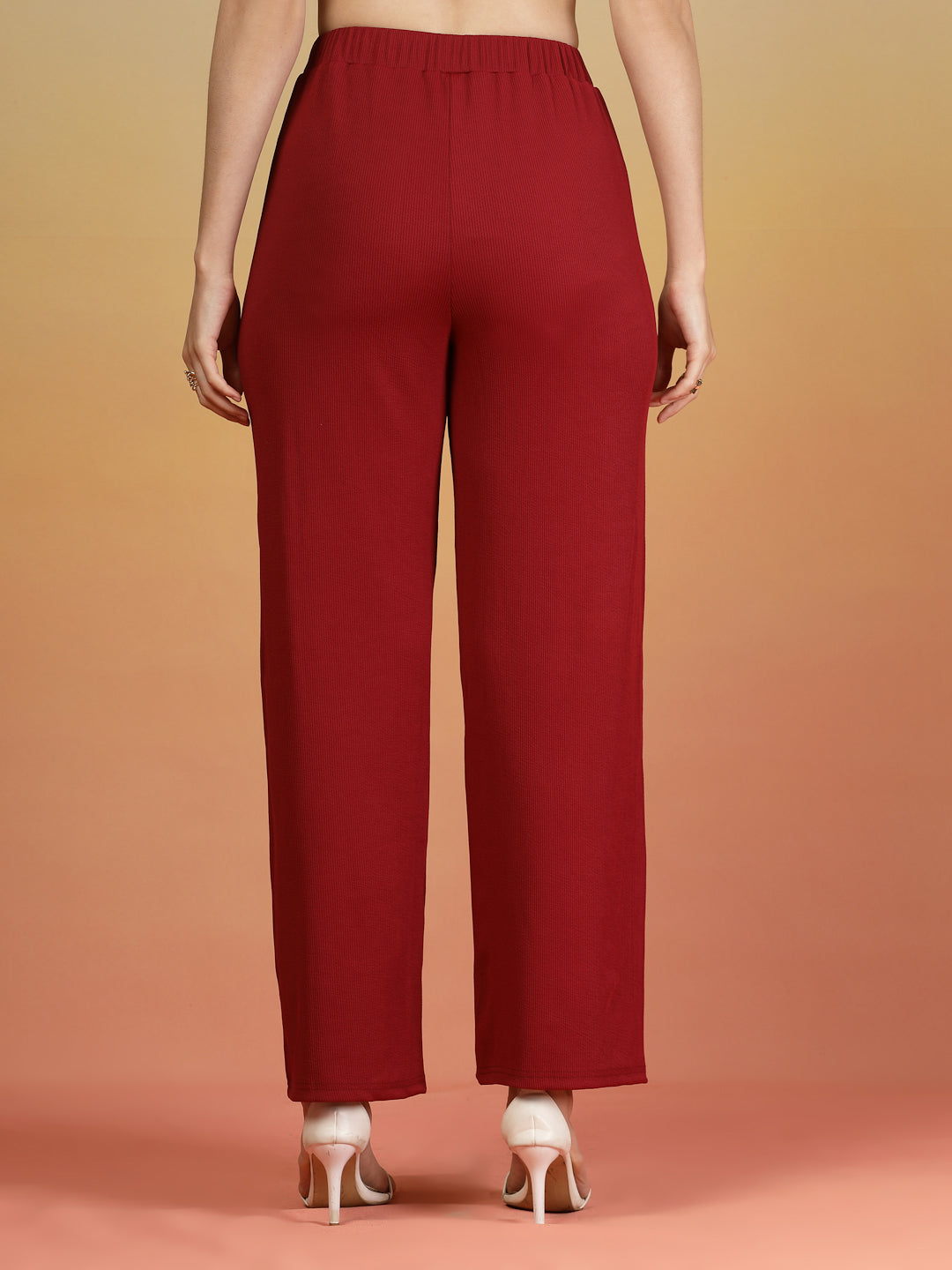 Aayu Ribbed High-Waist Flared Trouser