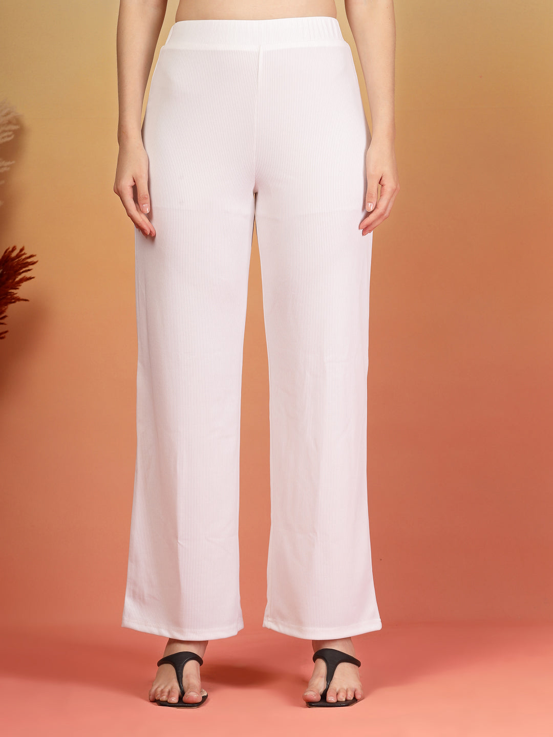 Aayu Ribbed High-Waist Flared Trouser
