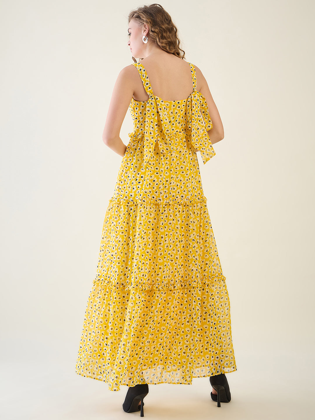 Floral Print Tiered Maxi Dress with Side Slit