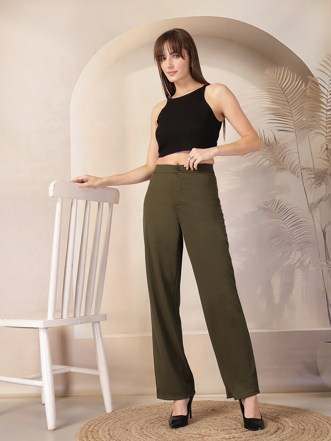 Aayu Classic Ribbed Straight Trouser