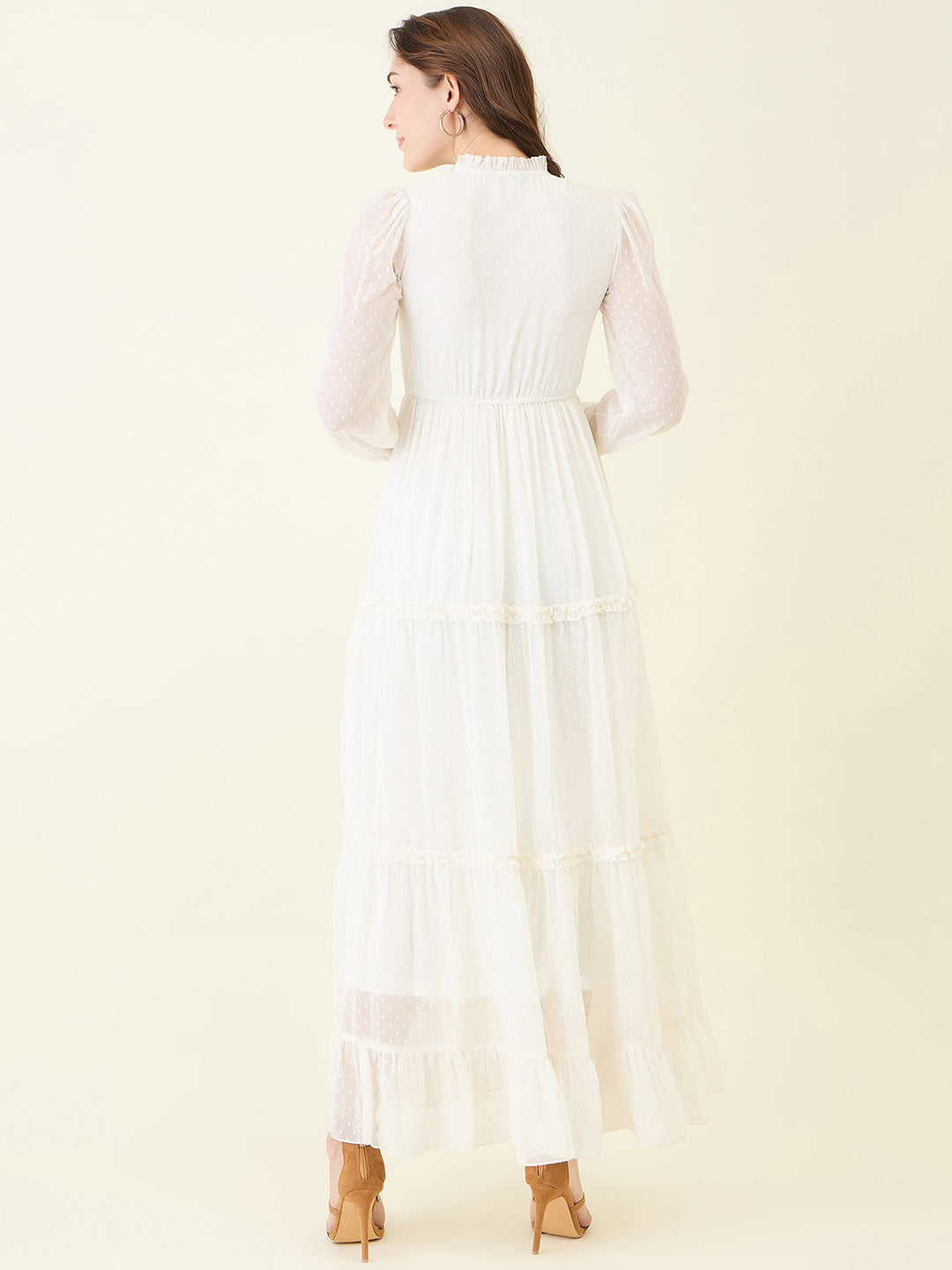 Long Sleeve Ruffled Maxi Dress with Button Detail