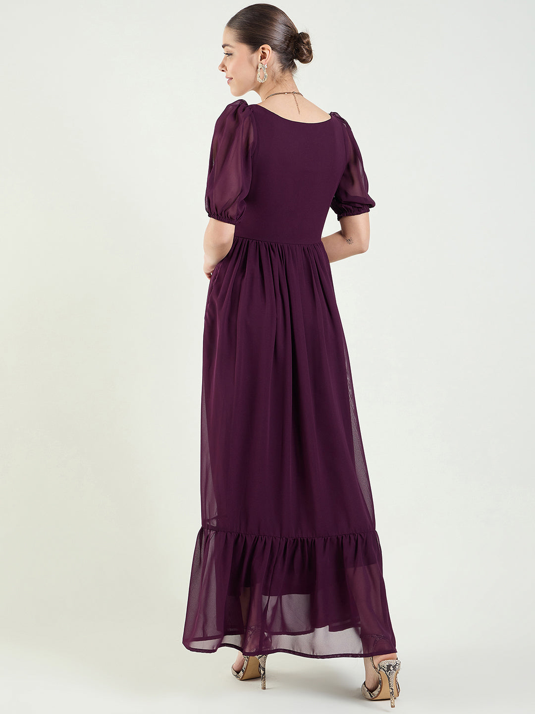 Puff Sleeve Sweetheart Maxi Dress with Ruffle Hem