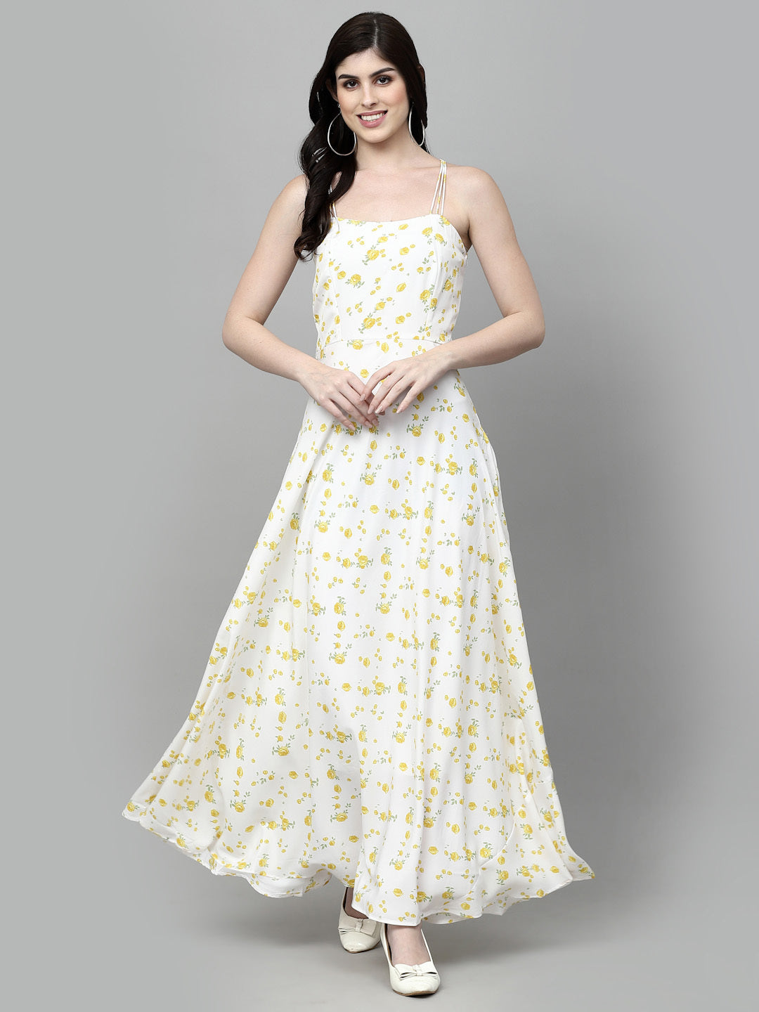 AAYU Women Maxi White & Yellow Dress