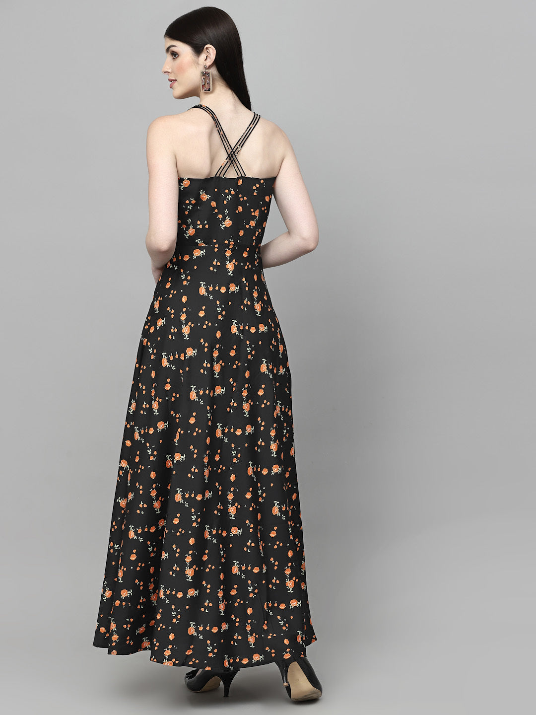AAYU Women Maxi Black & Orange Dress