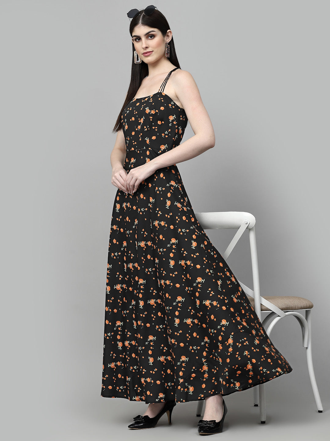 AAYU Women Maxi Black & Orange Dress