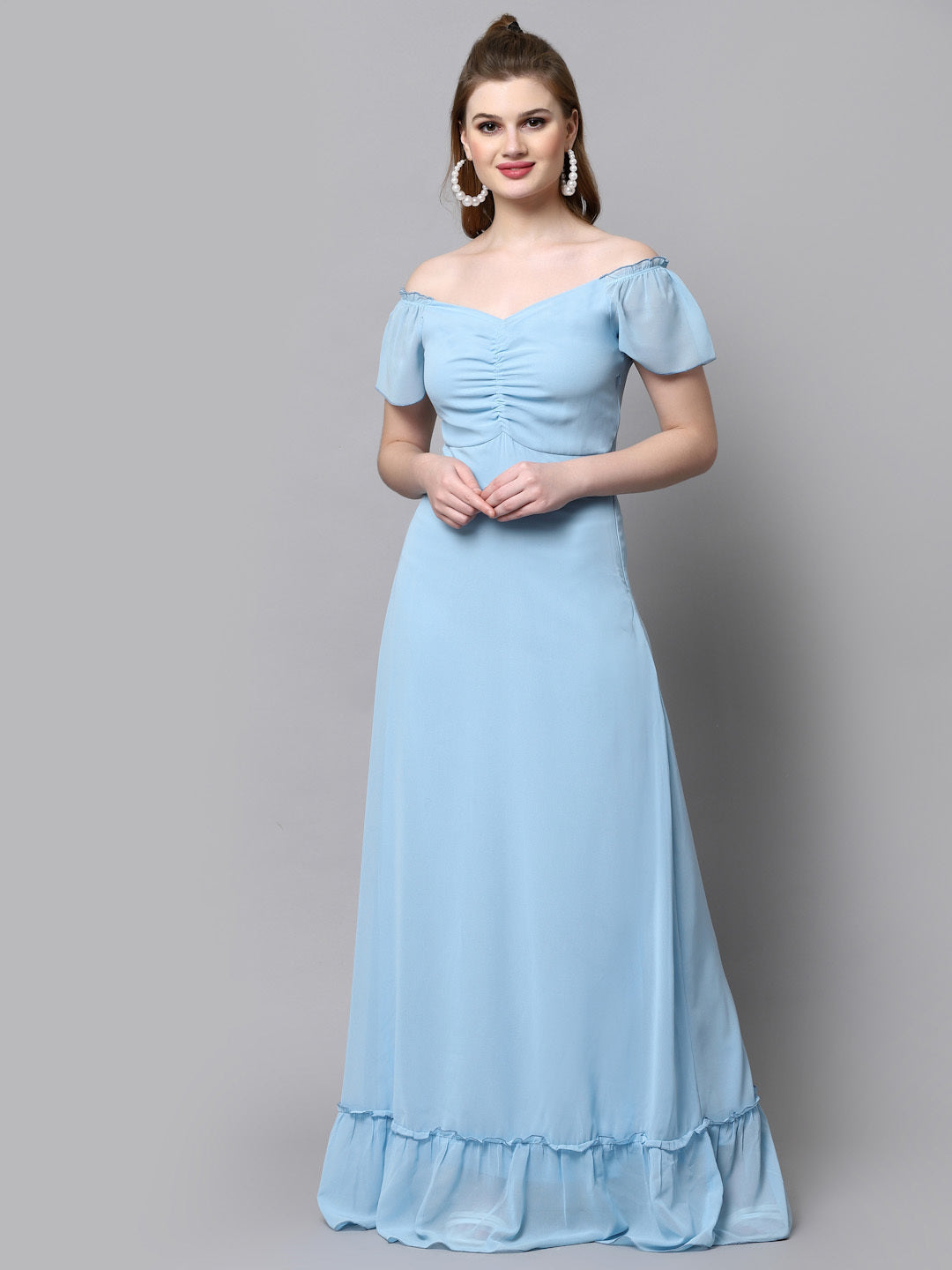 AAYU Women Georgette Solid Light Blue Maxi Dress Aayu Creation Pvt Ltd. AAYU Women Georgette Solid Light Blue Maxi Dress Aayu Creation Pvt Ltd.