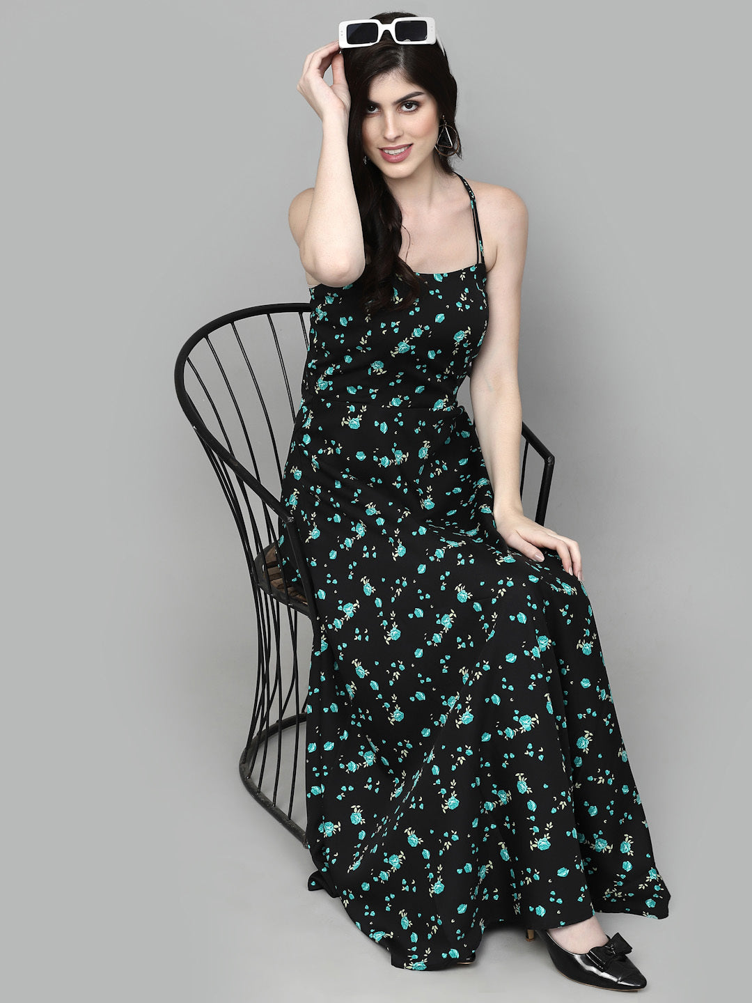 AAYU Women Maxi Black & Green Dress