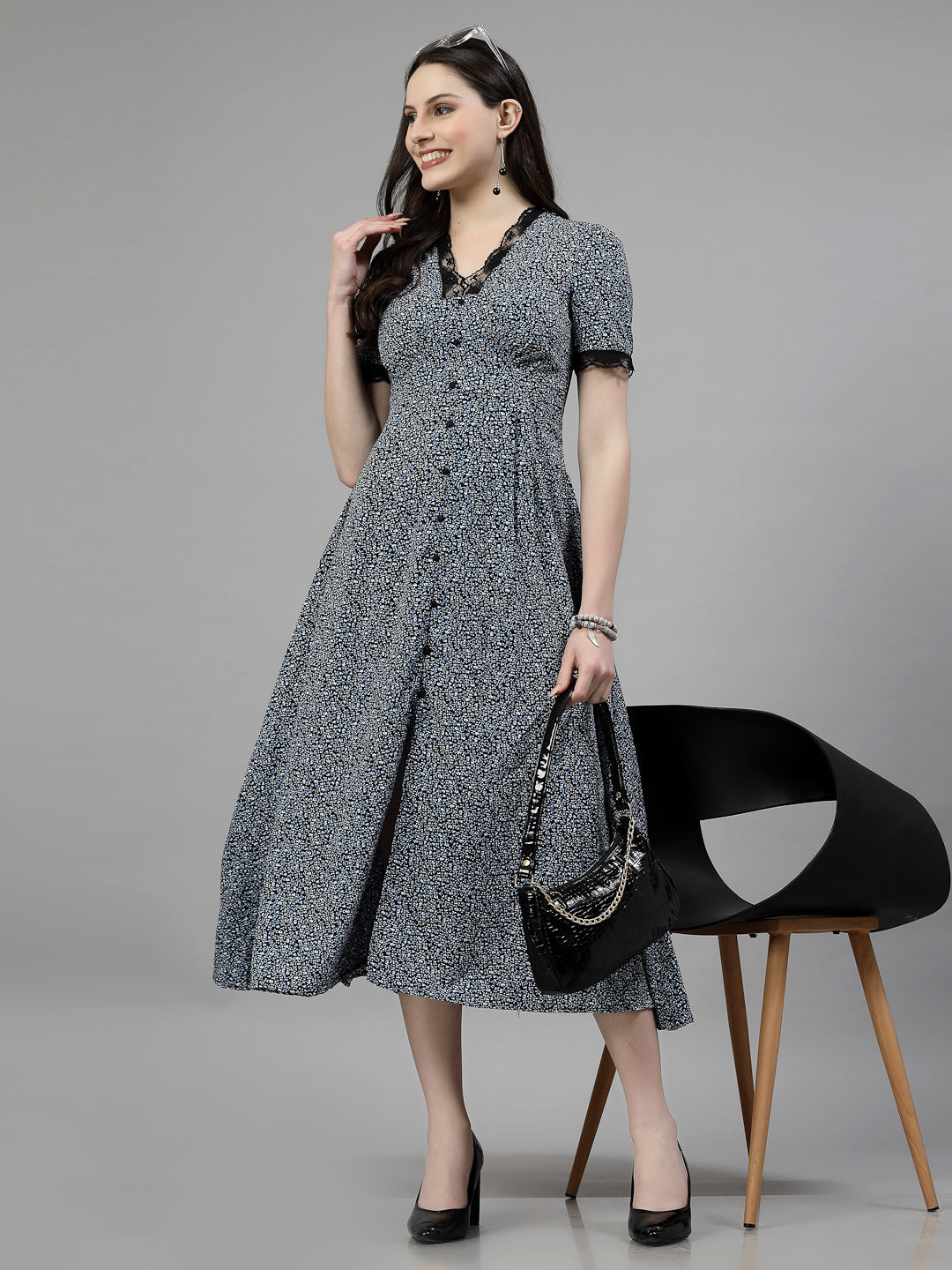 AAYU Women A-Line Black & Blue Dress