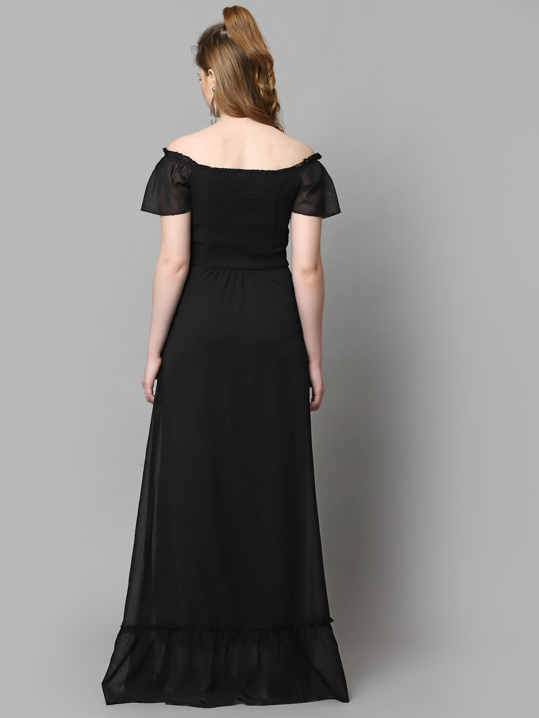 AAYU Women Georgette Solid Black Maxi Dress