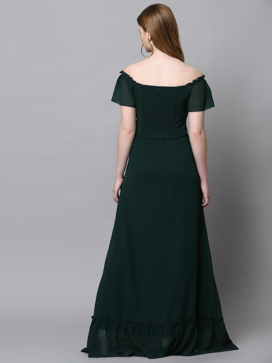 AAYU Women Georgette Solid Green Maxi Dress