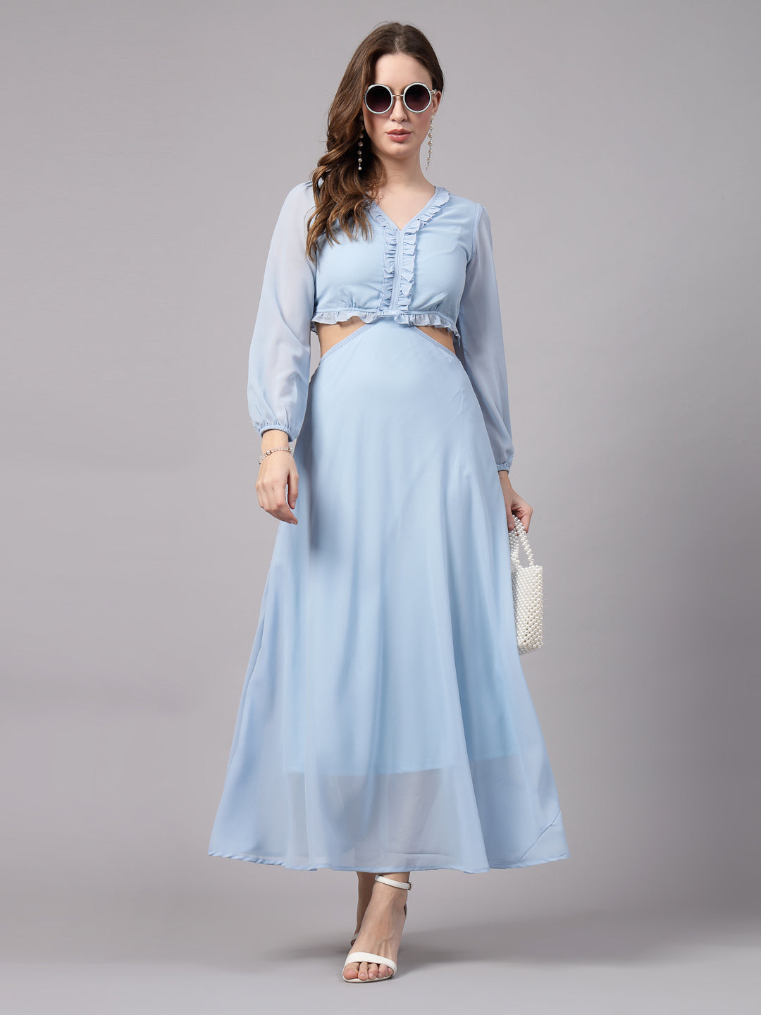 AAYU Women Fit and Flare Sky Blue Dress