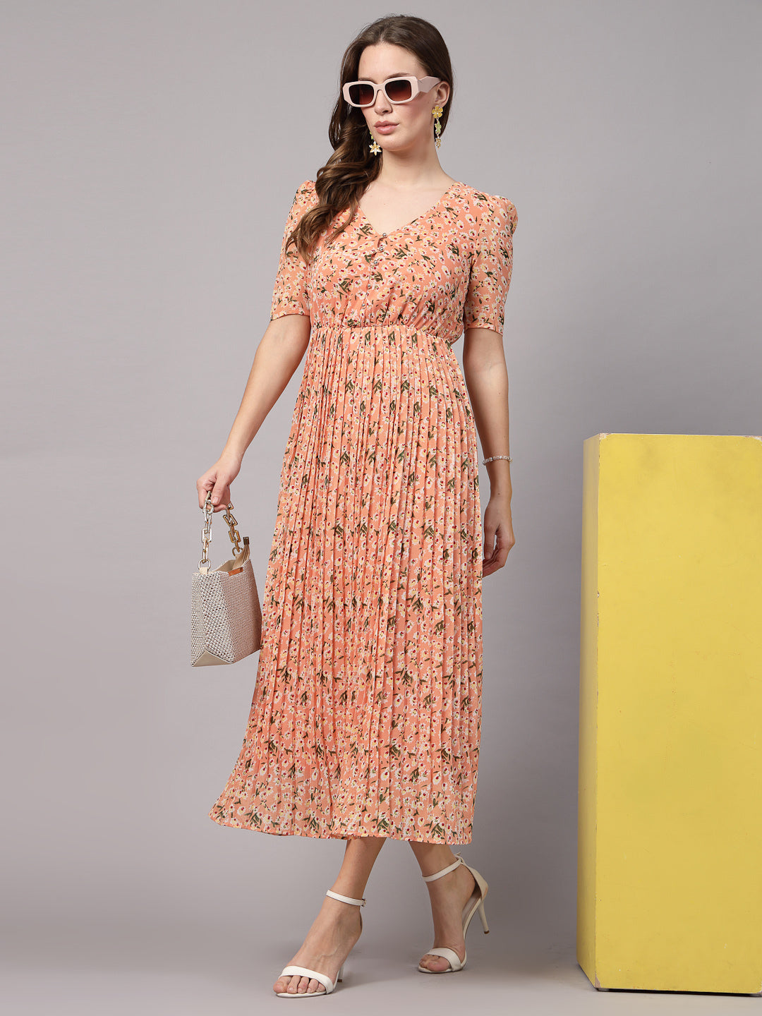 AAYU Women Fit and Flare Orange Dress