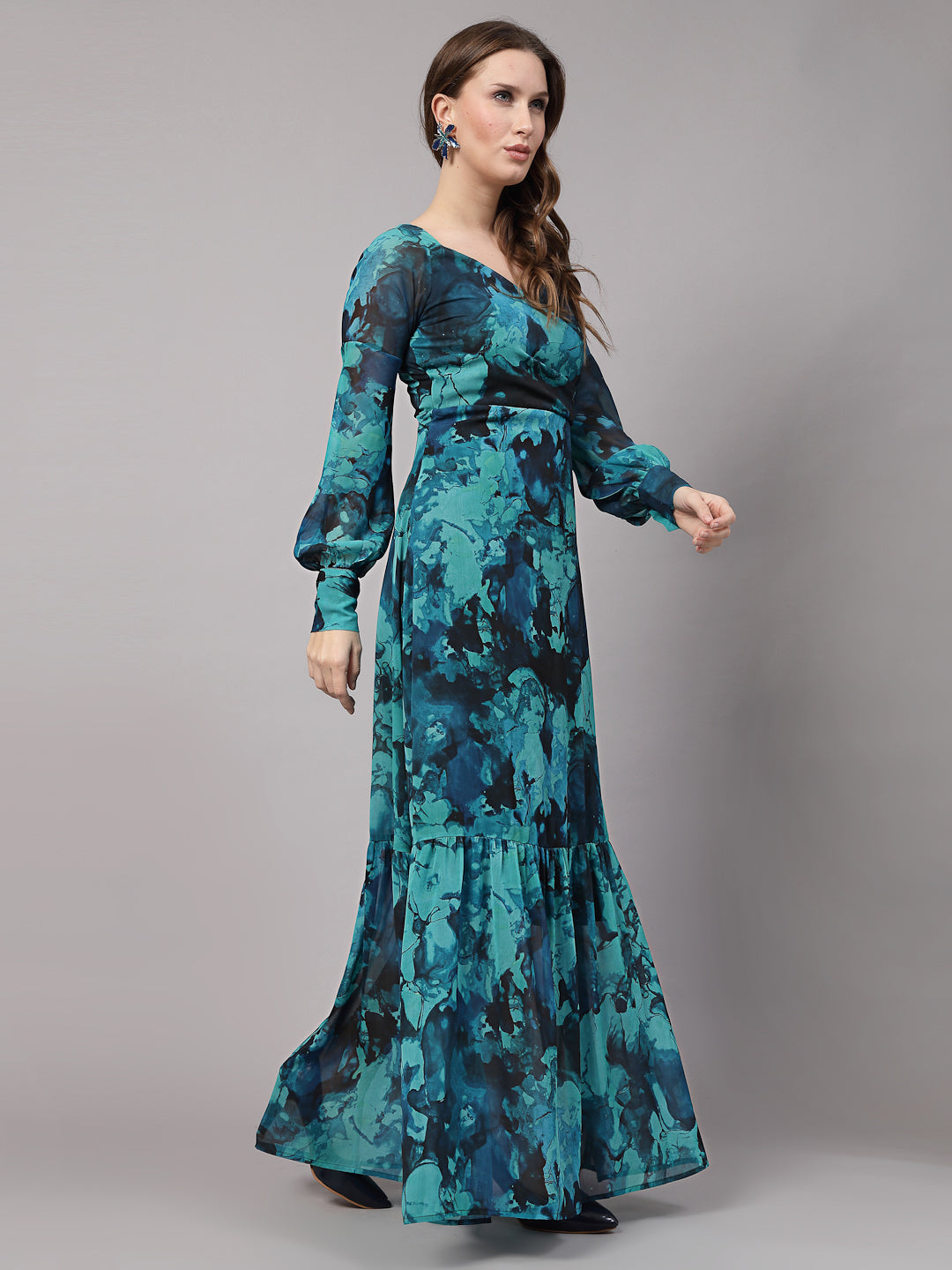 AAYU Women Georgette Printed Green Maxi Dress