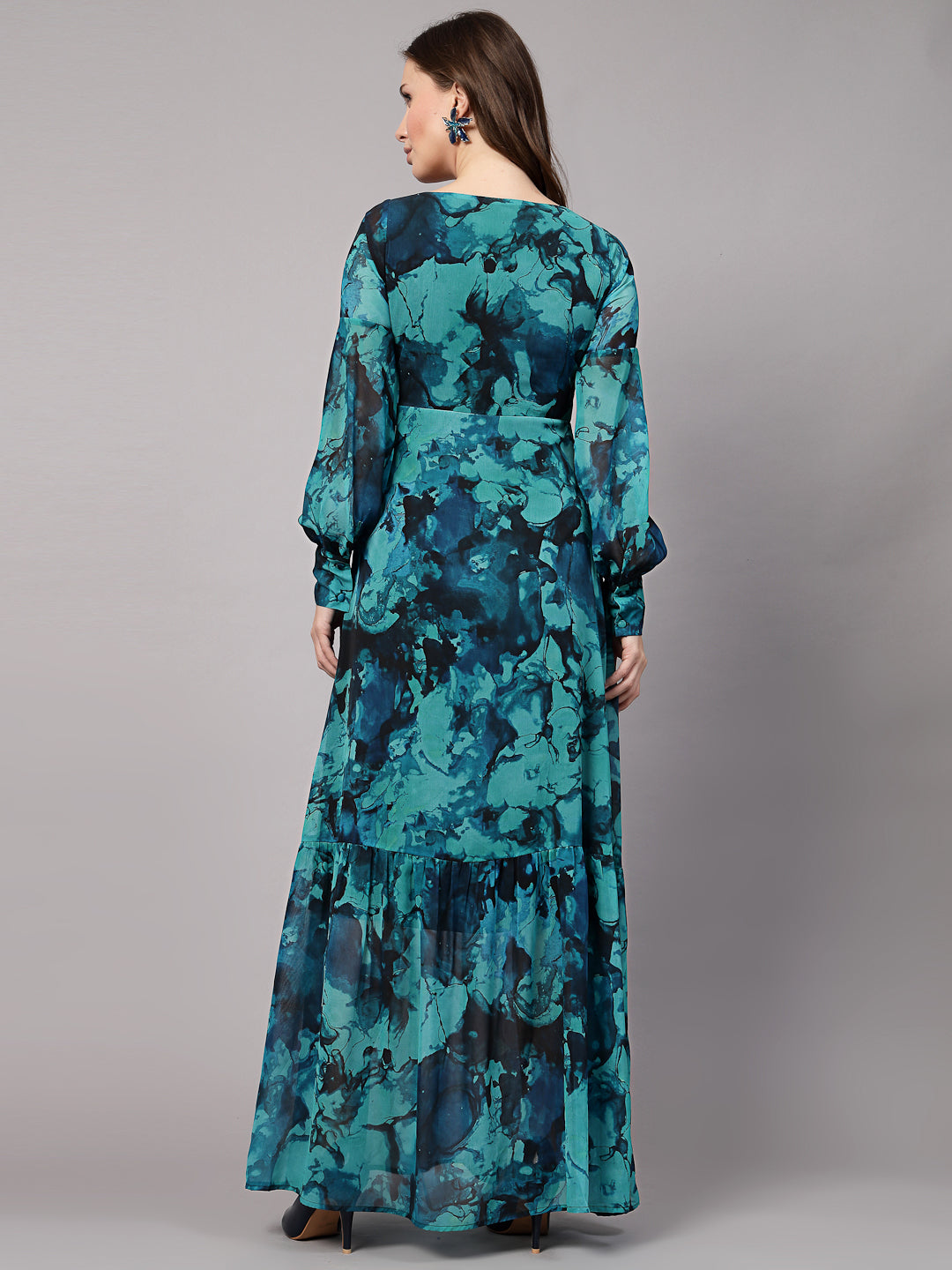 AAYU Women Georgette Printed Green Maxi Dress