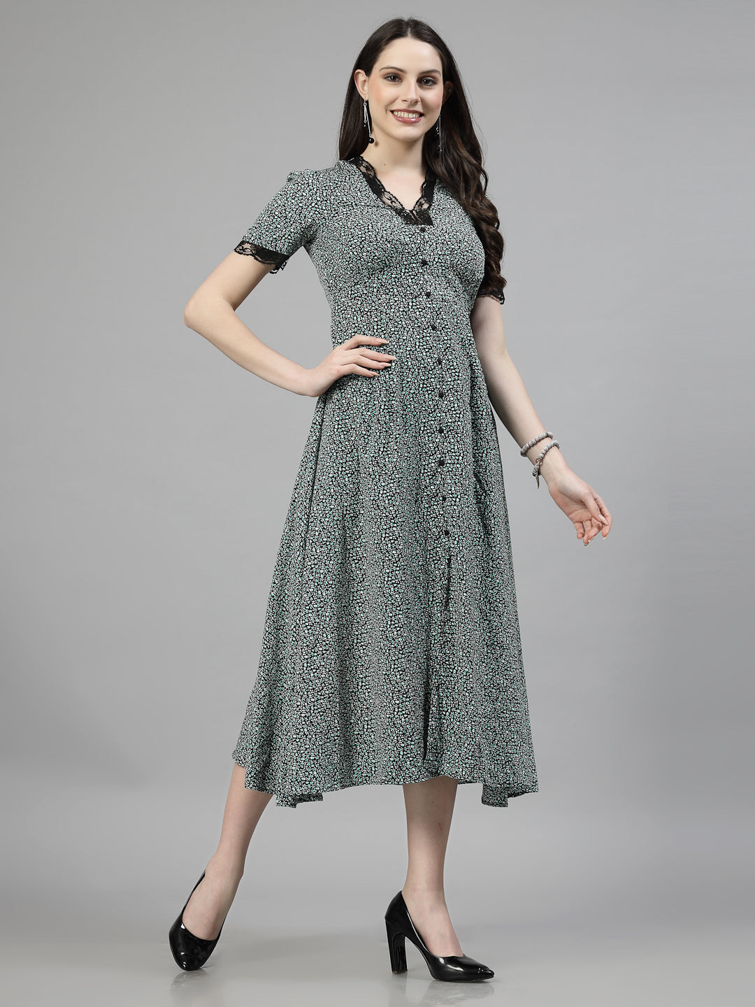 AAYU Women A-Line Black & Green Dress