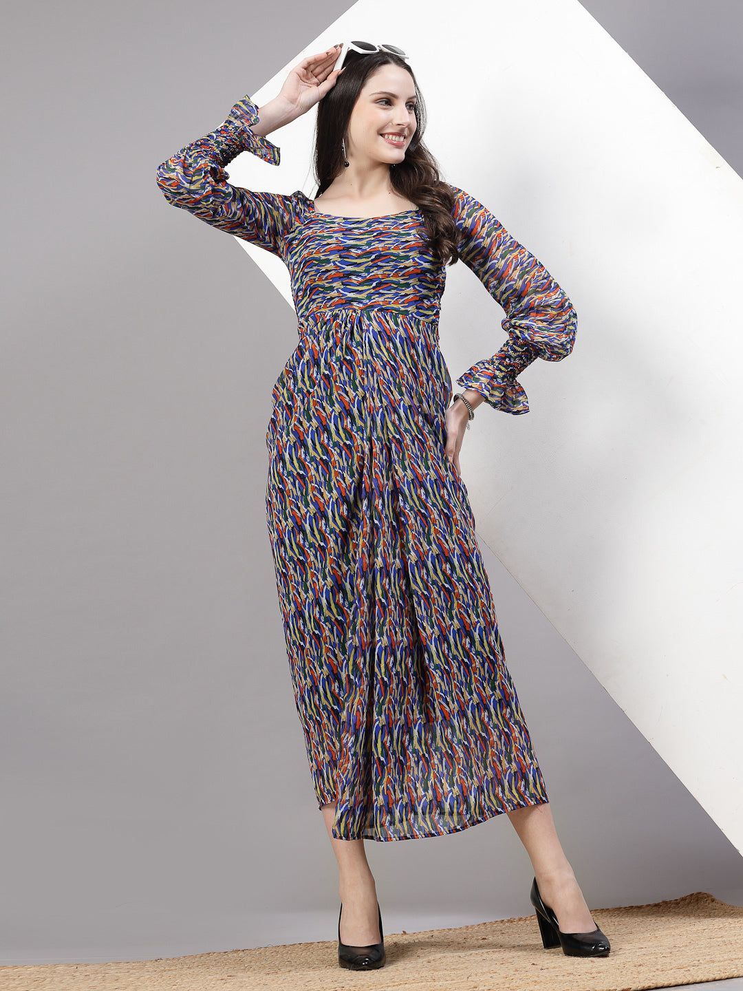 AAYU Women Georgette Printed Multicolor Maxi Dress