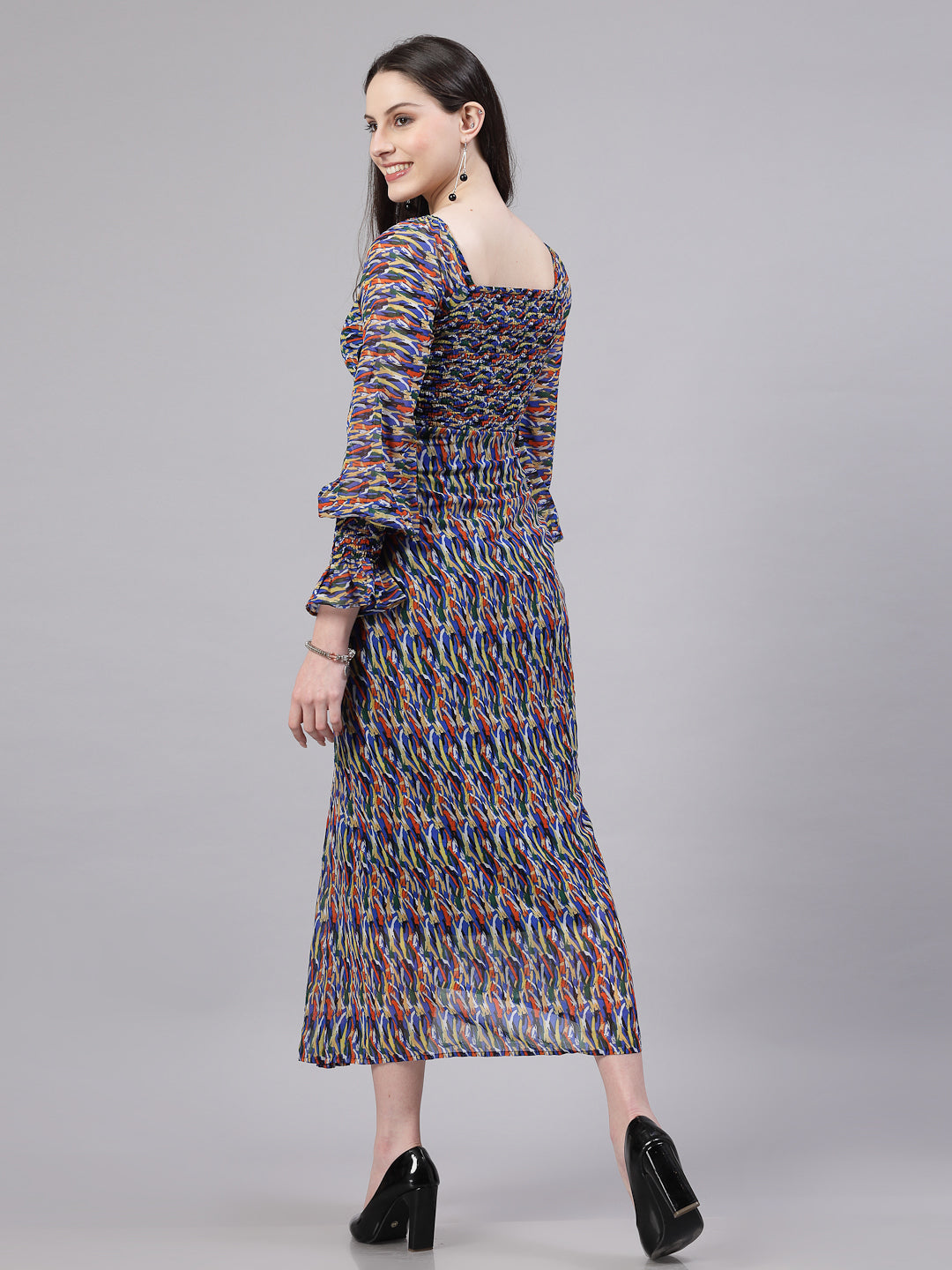AAYU Women Georgette Printed Multicolor Maxi Dress
