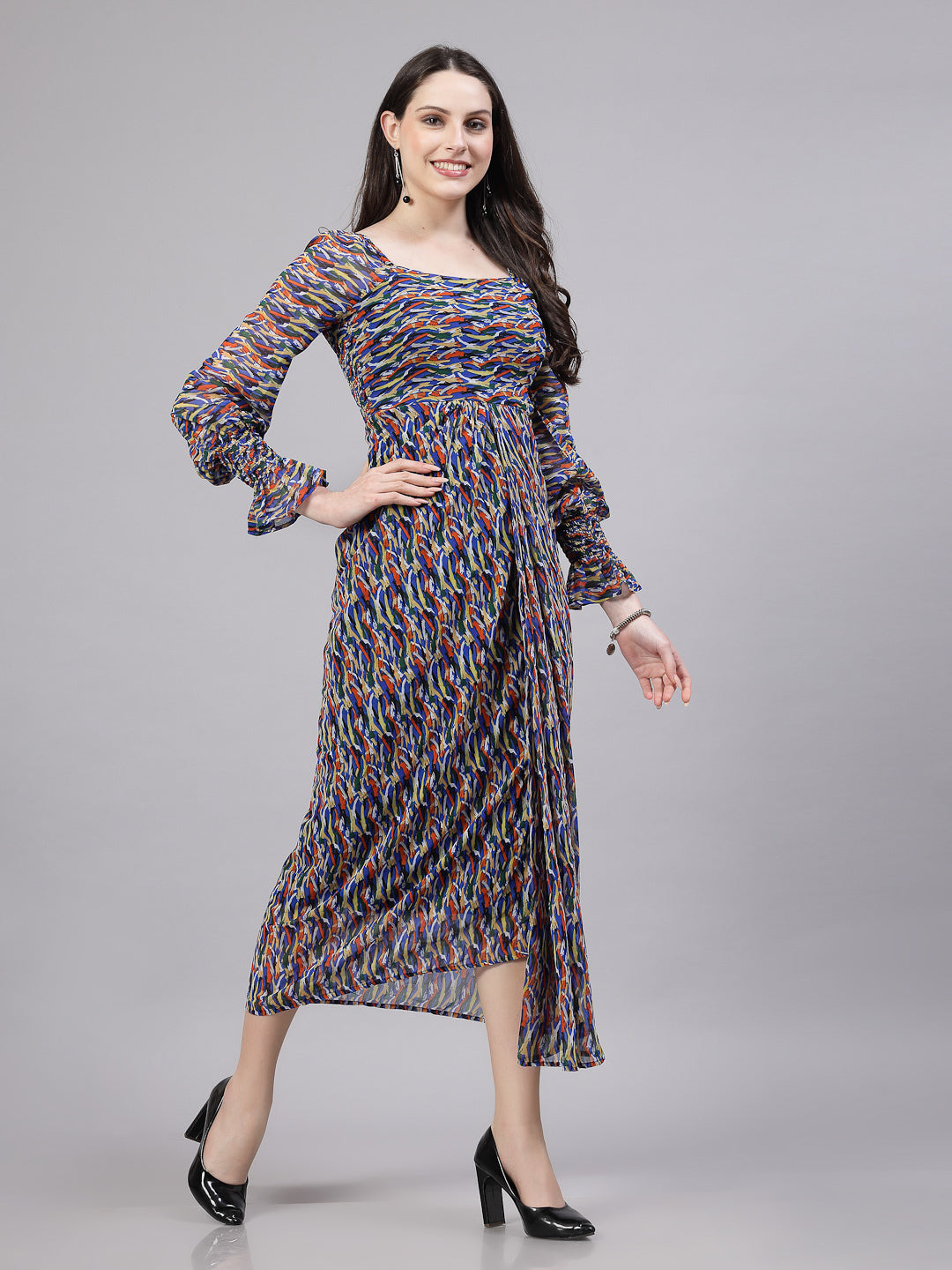 AAYU Women Georgette Printed Multicolor Maxi Dress