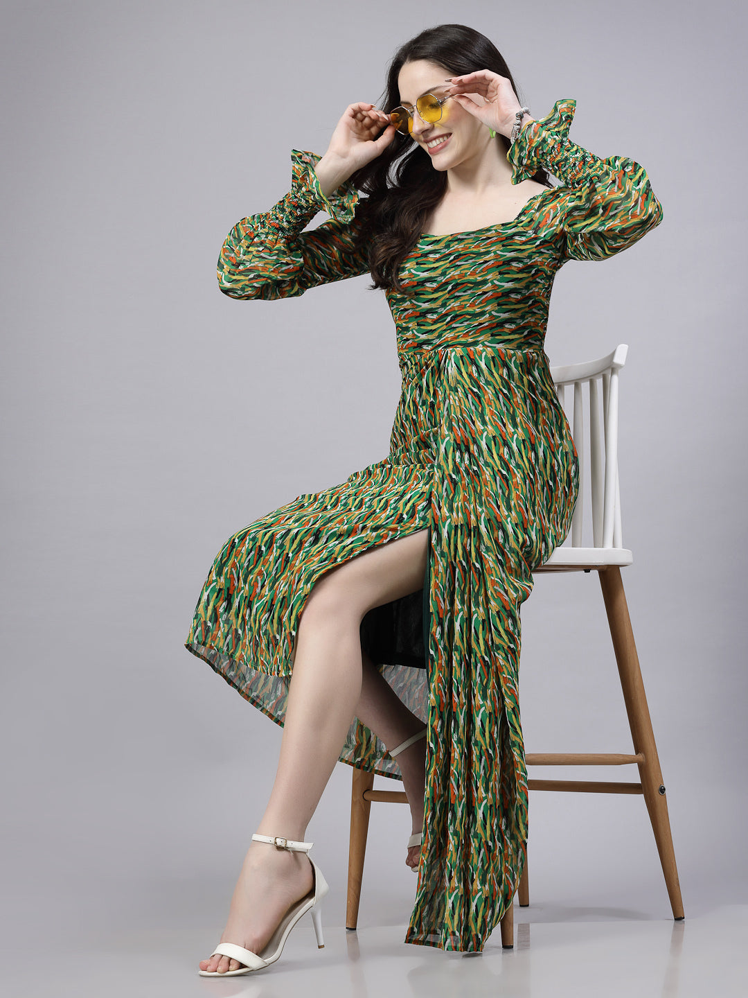 AAYU Women Georgette Printed Multicolor Maxi Dress