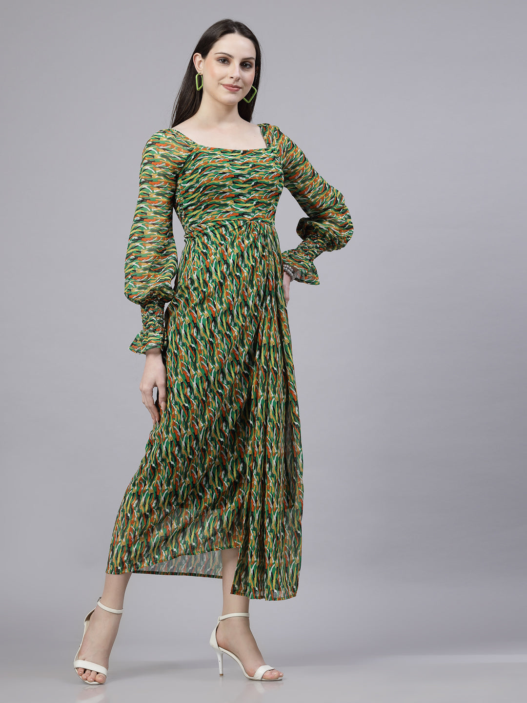 AAYU Women Georgette Printed Multicolor Maxi Dress