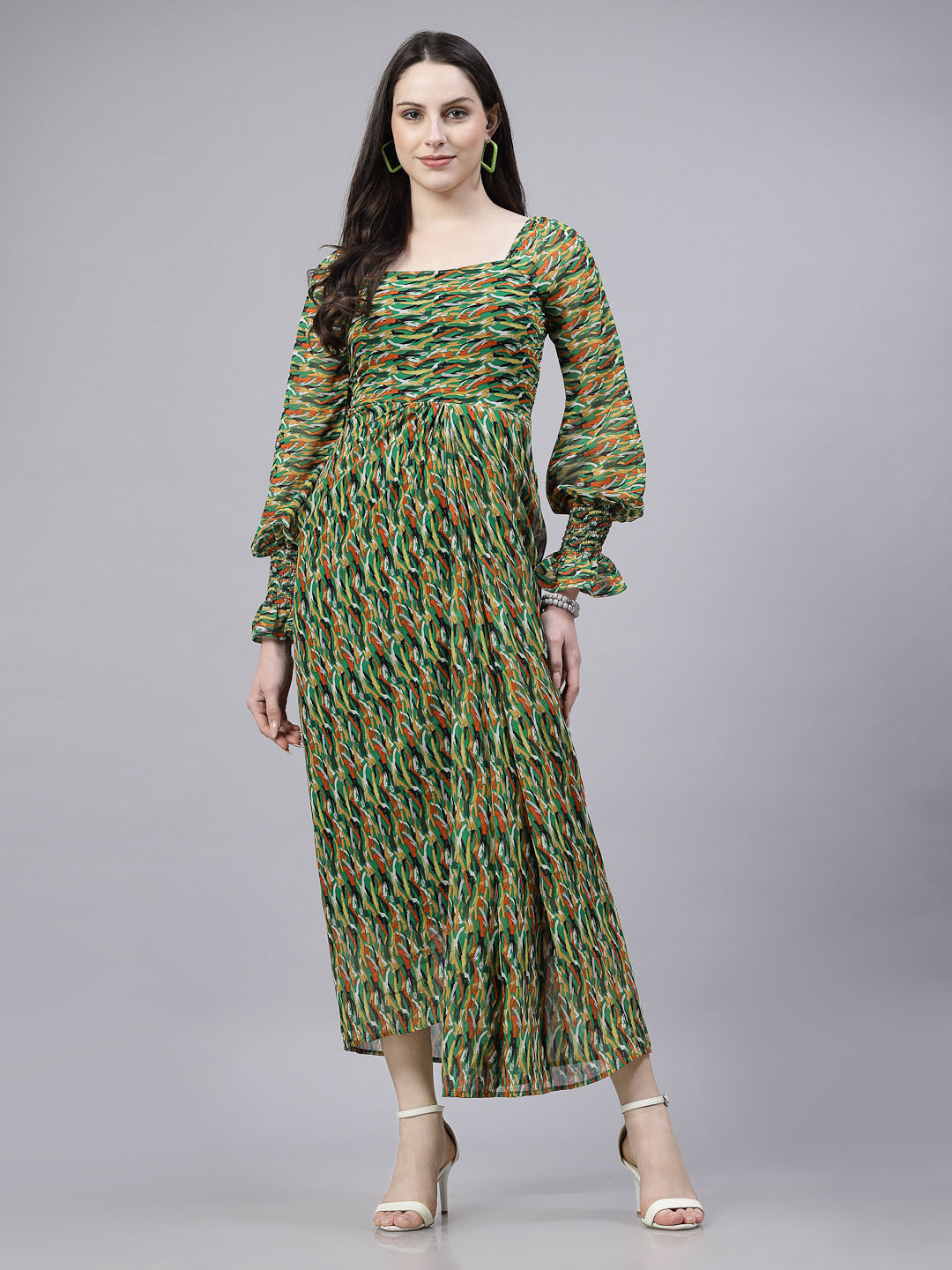 AAYU Women Georgette Printed Multicolor Maxi Dress