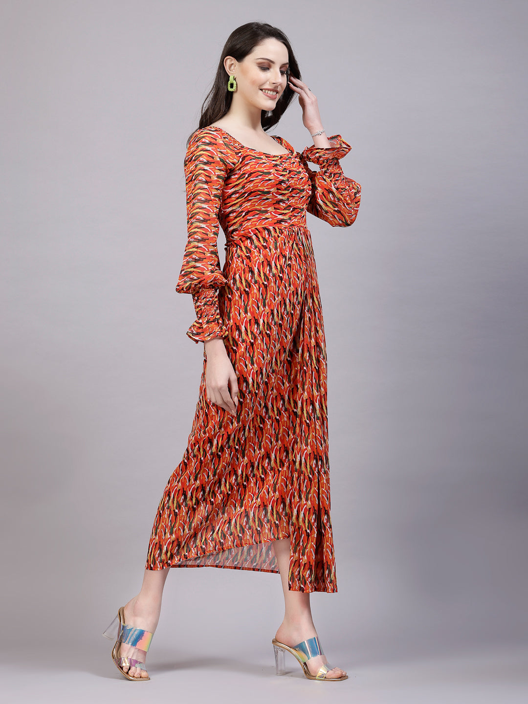 AAYU Women Georgette Printed Multicolor Maxi Dress