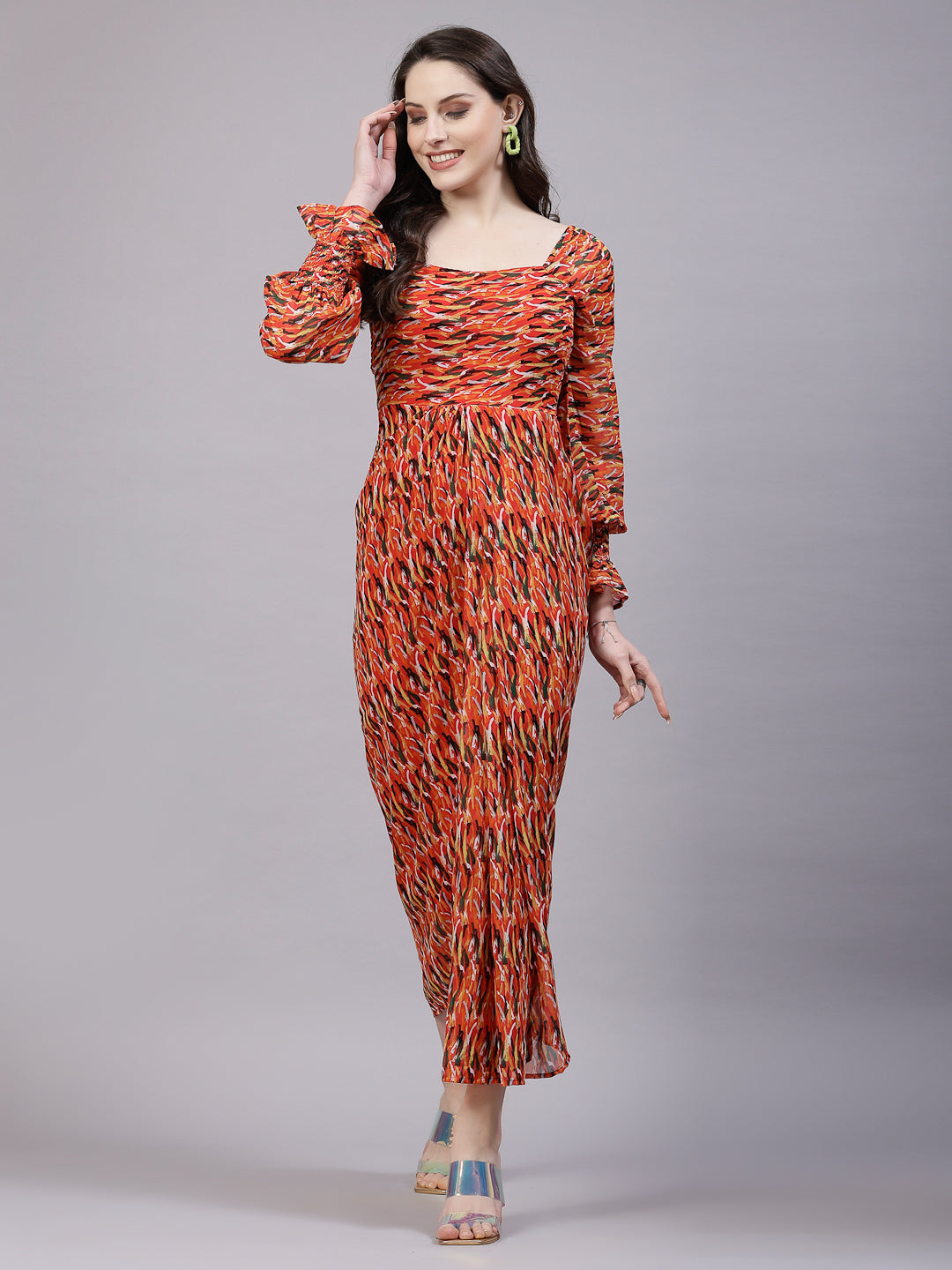 AAYU Women Georgette Printed Multicolor Maxi Dress