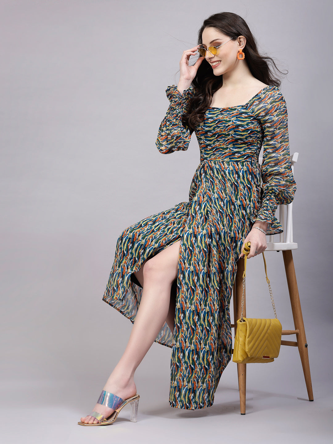 AAYU Women Georgette Printed Multicolor Maxi Dress
