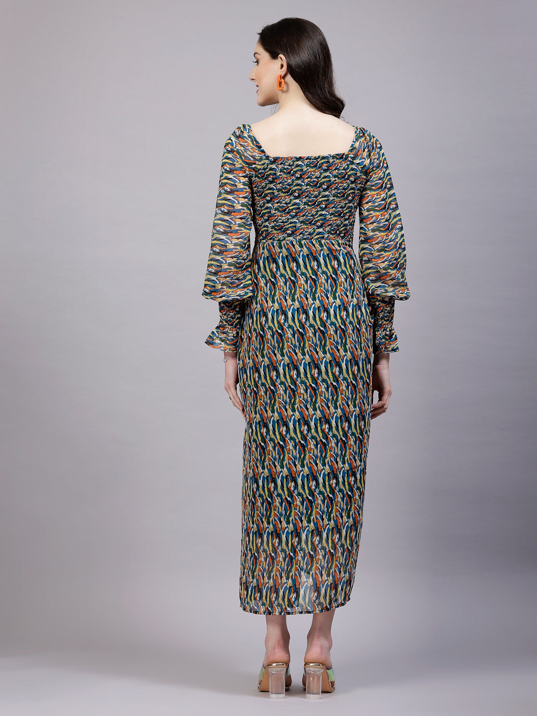 AAYU Women Georgette Printed Multicolor Maxi Dress