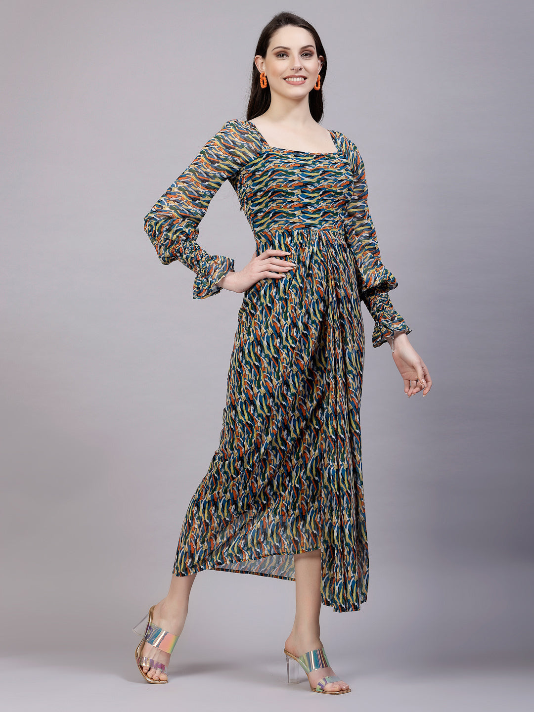 AAYU Women Georgette Printed Multicolor Maxi Dress