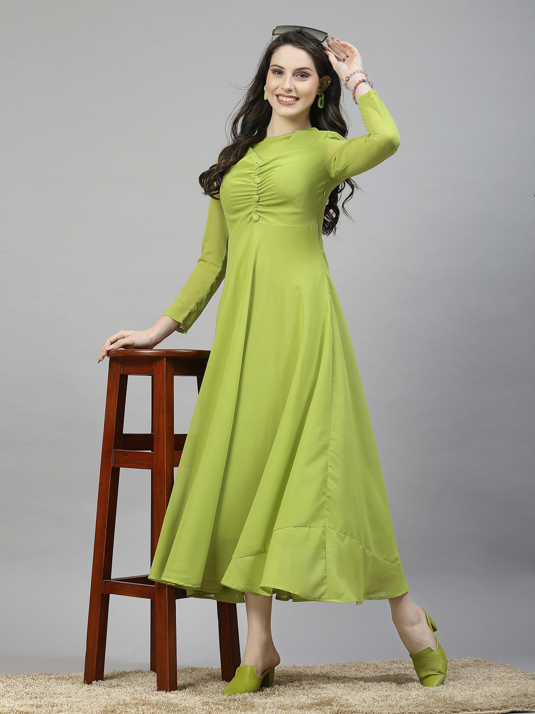AAYU Women Fit and Flare saze Green Color Solid Dress
