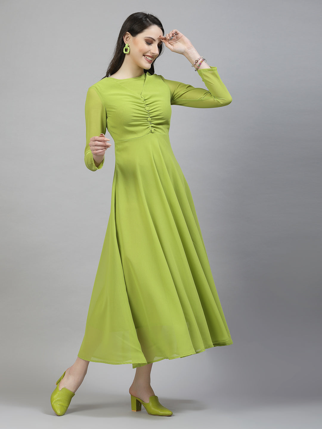 AAYU Women Fit and Flare saze Green Color Solid Dress
