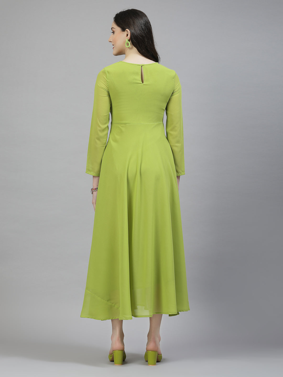 AAYU Women Fit and Flare saze Green Color Solid Dress