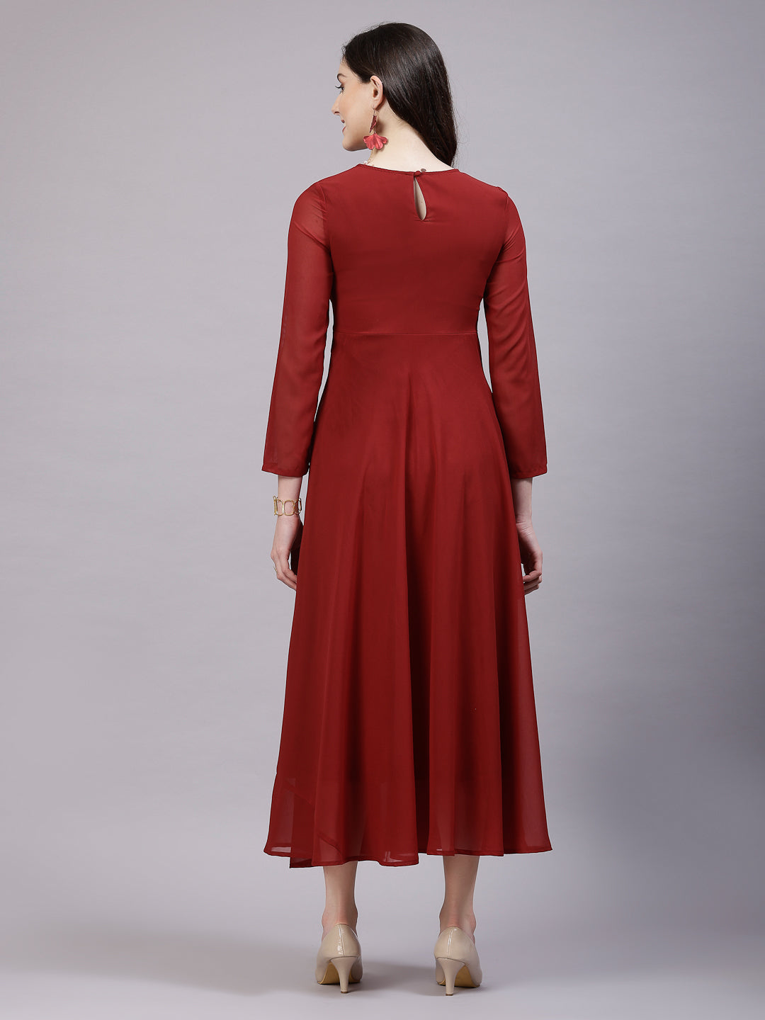 AAYU Women Fit and Flare Maroon Solid Dress