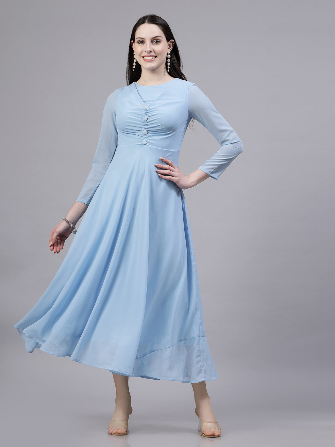 Chic Women s Fit and Flare Sky Blue Dress Aayu Wear