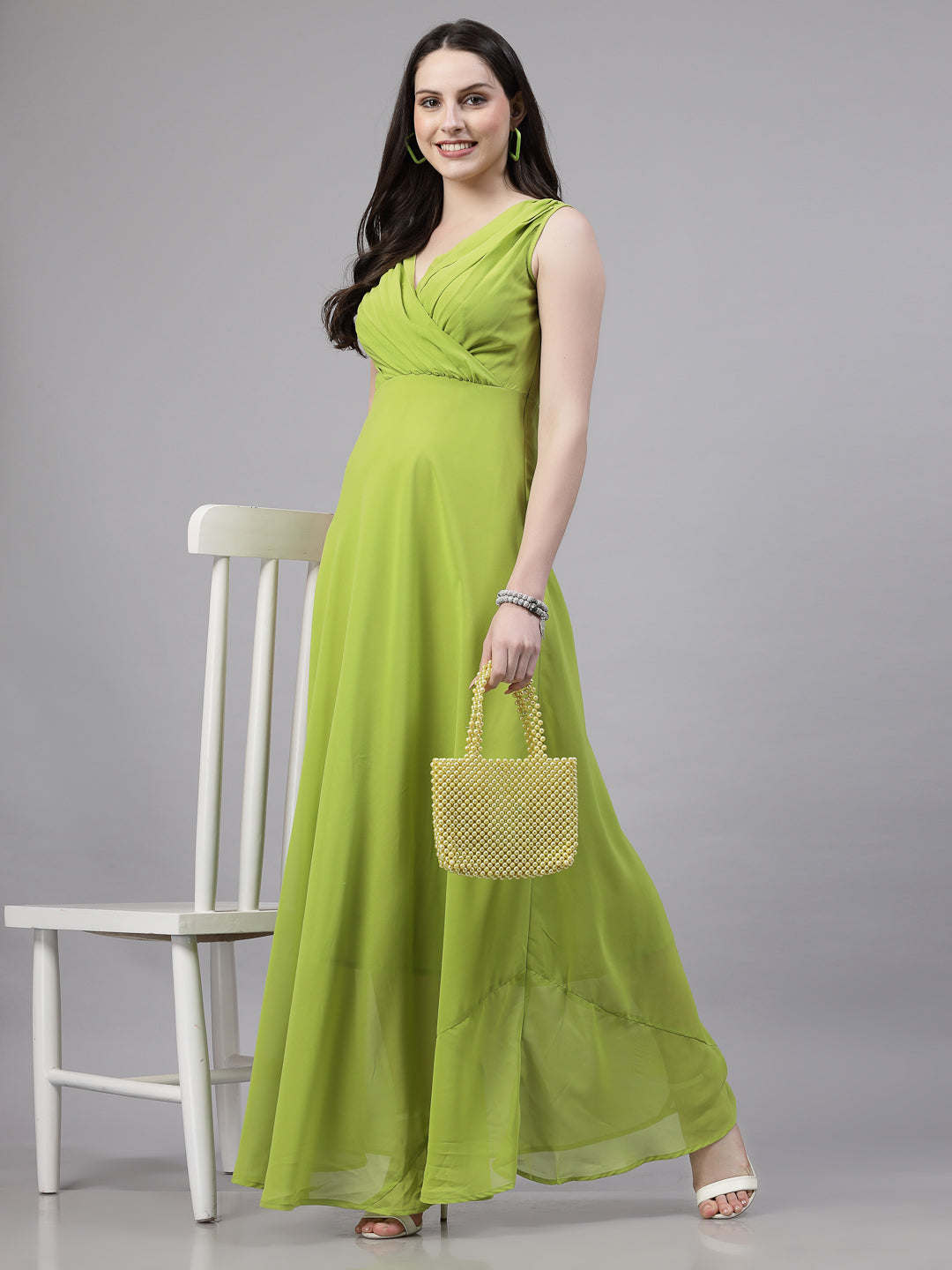 AAYU Women Fit and Flare Sage Green color Dress