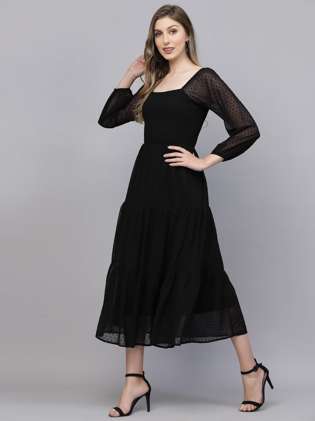Aayu Women Dobby Smoking Dress