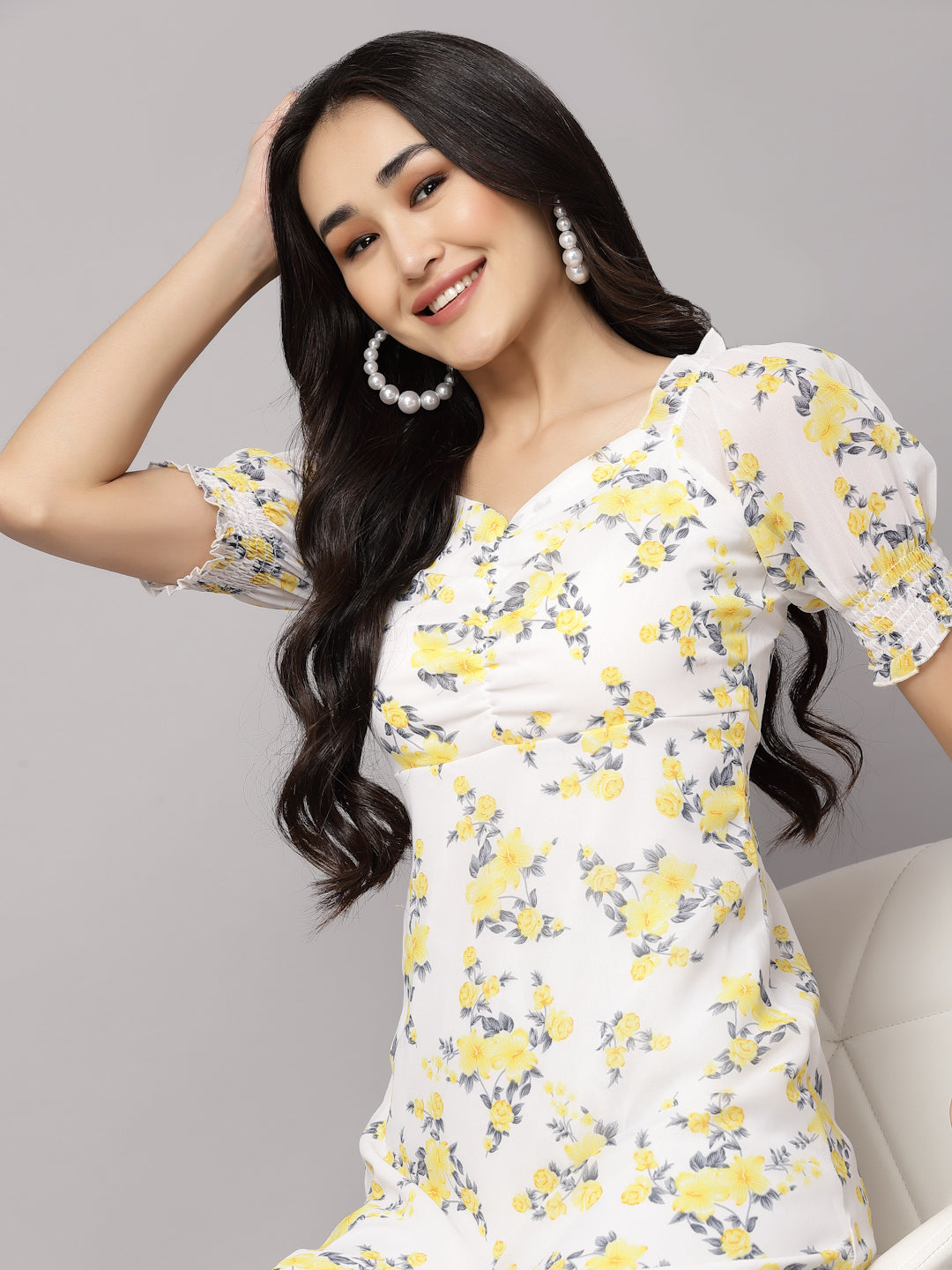 AAYU Women A-Line White & Yellow Dress