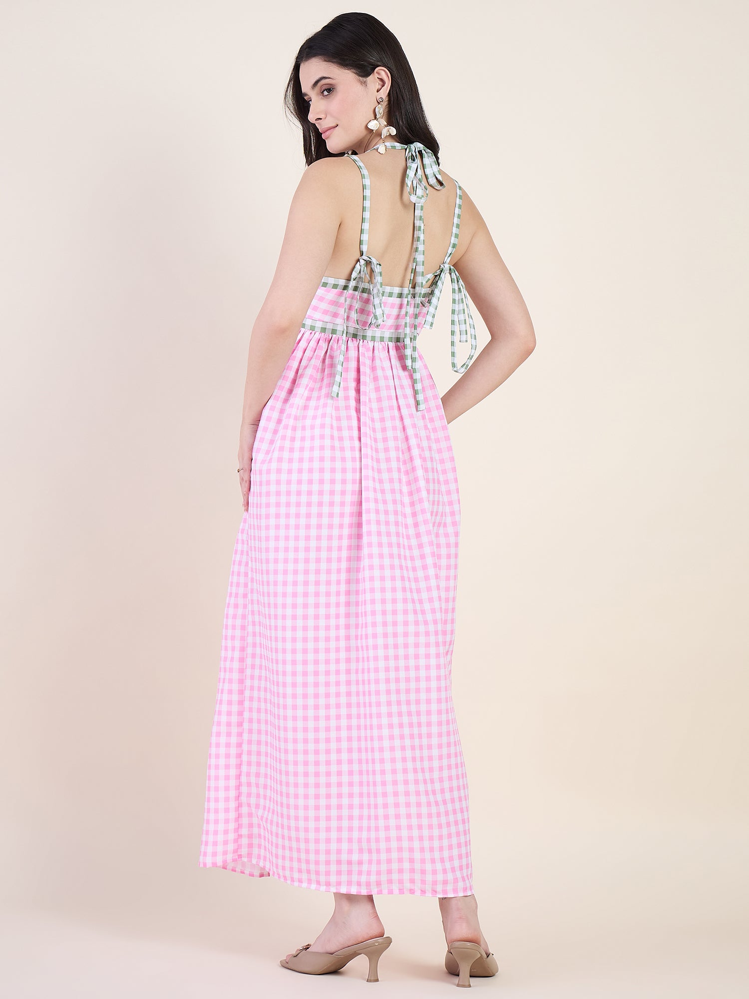 Empire waist gathered maxi dress in pink colour