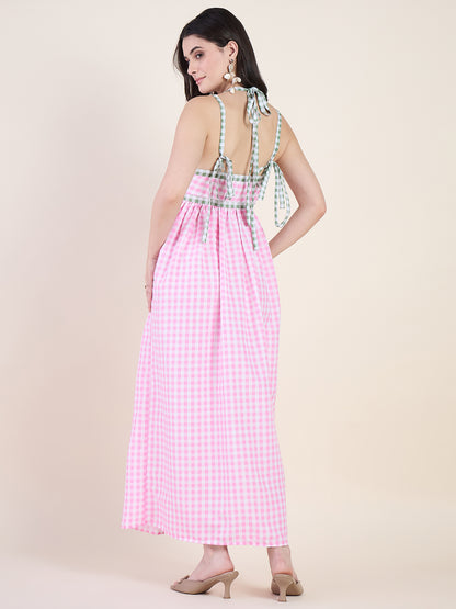 Empire waist gathered maxi dress in pink colour